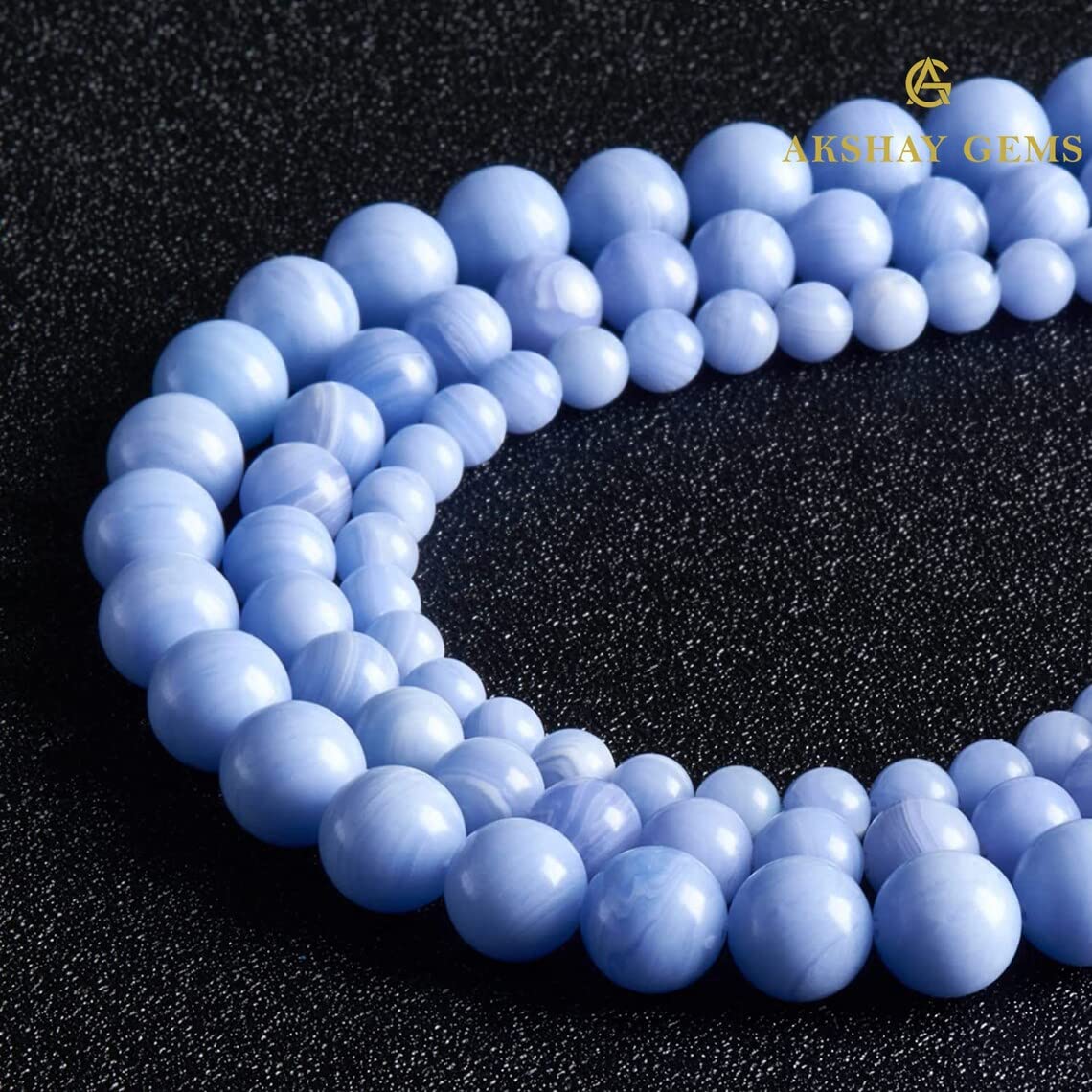 Akshay Gems Natural Blue Lace Agate Round Beads Healing Gemstone Loose Beads DIY Jewelry Making for Bracelet Necklace 4mm 6mm 8mm 10mm 12mm (4MM Approx 95 Beads)
