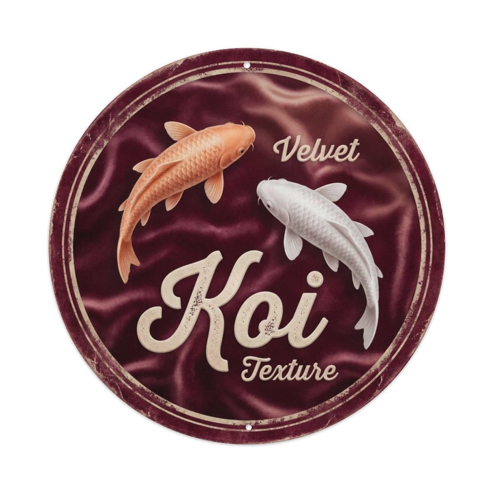 Koi Fish Velvet Texture Waters Soft Smooth Luxurious Rich Metal Tin Sign
