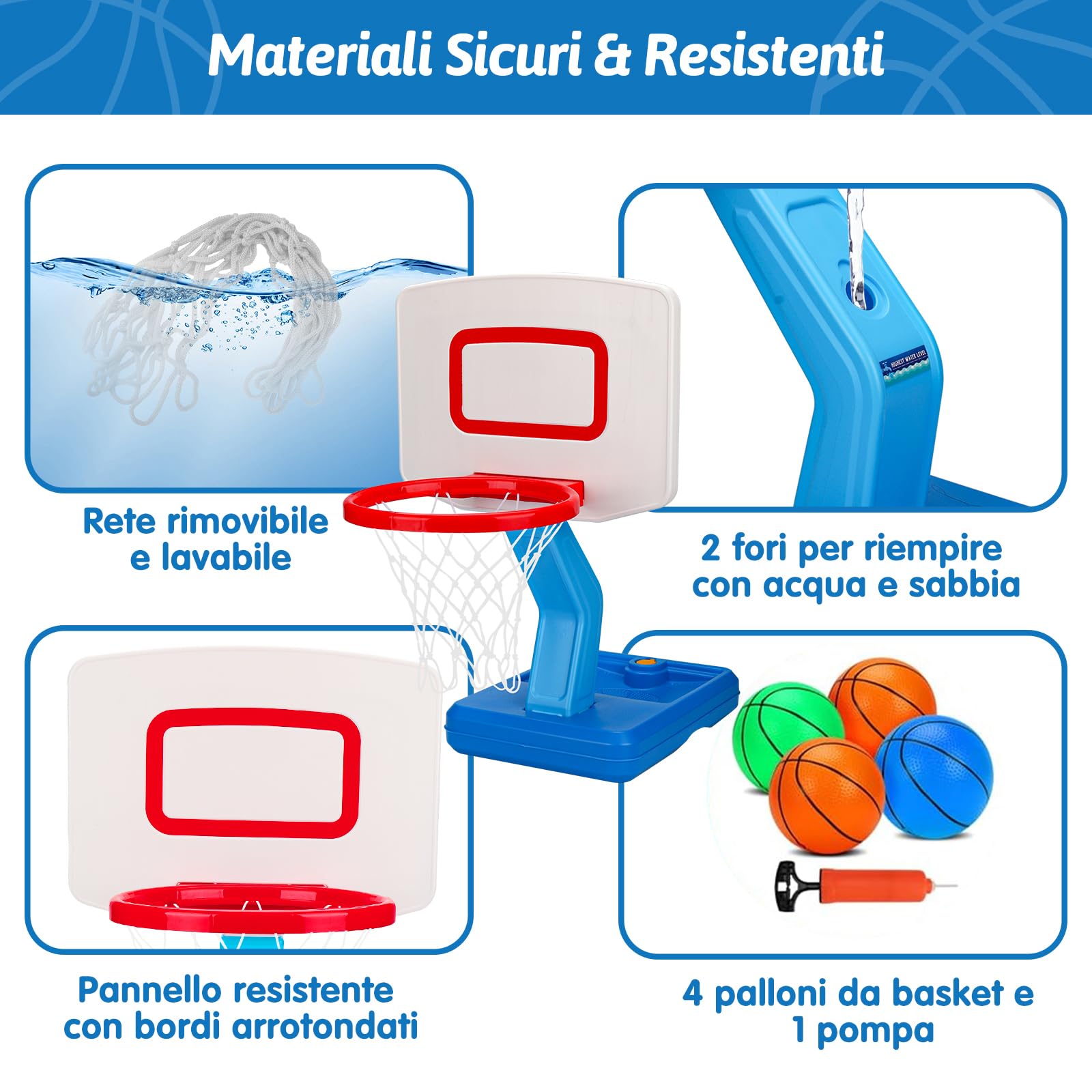 Canestro Basket Bambini Esterno Regolabile in Altezza, Canestro Basket da Camera con Pallone da Basket e Pompa, Giochi Bambini 1 2 3 Anni, Regalo 1 2 3 Anni Maschio Femmina (Blu)