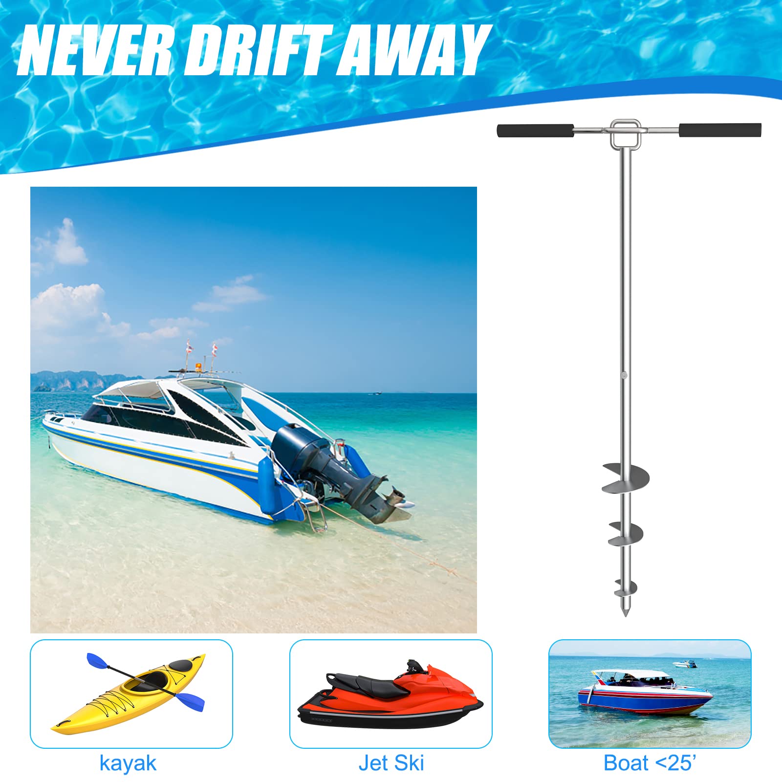 itayak Boat Sand Anchor, 316 Stainless Steel PWC Sand Anchors Ideal for Pontoon, Kayak Jet Ski
