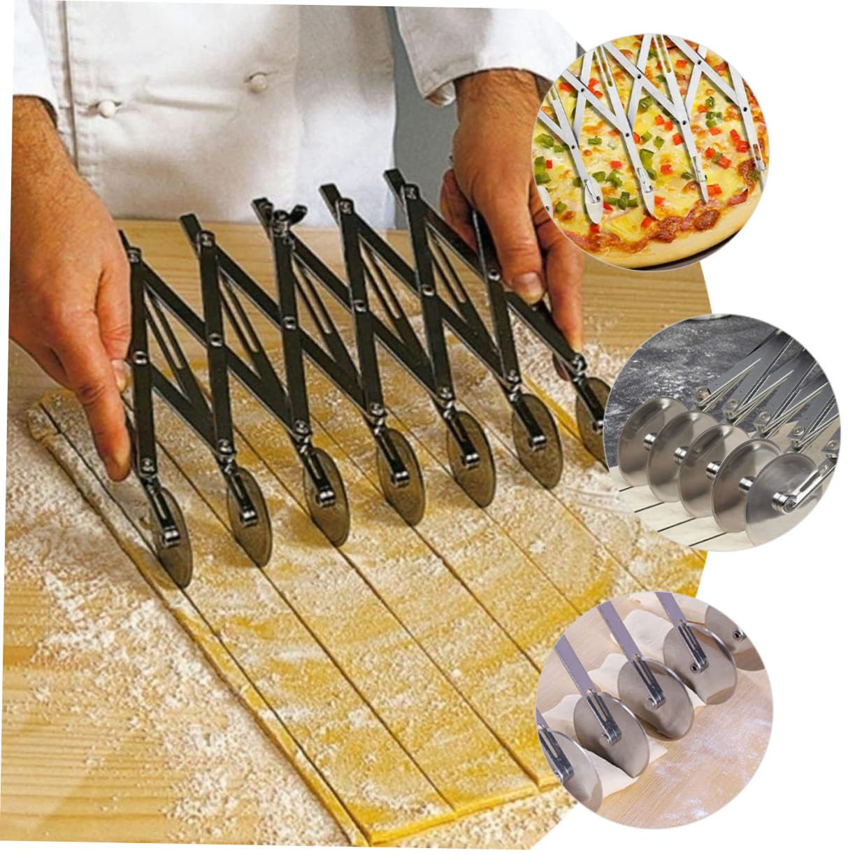 Didiseaon Coupe-pizza Roulettes 5 Roues Extensible Acier Inoxydable Trancheuse à Pâte Réglable Pour Pâtisserie Maison La Cuisine Professionnelle