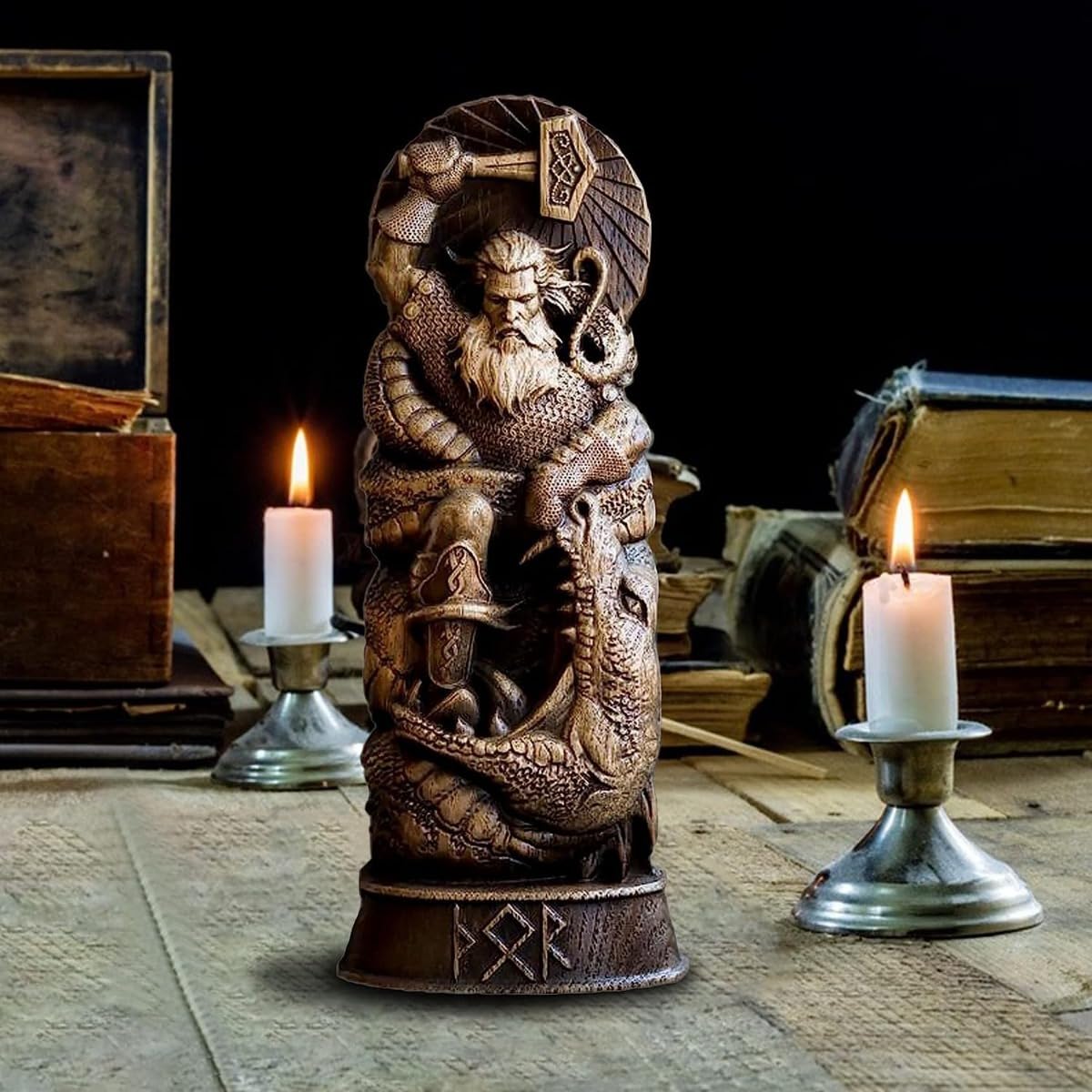Lot de 4 statues de mythologie nordique, Thor Odin Loki Freya, statue viking pour la maison et les cadeaux, applicable à l'armoire à vin et à la bibliothèque, autel de culte, sculpture de