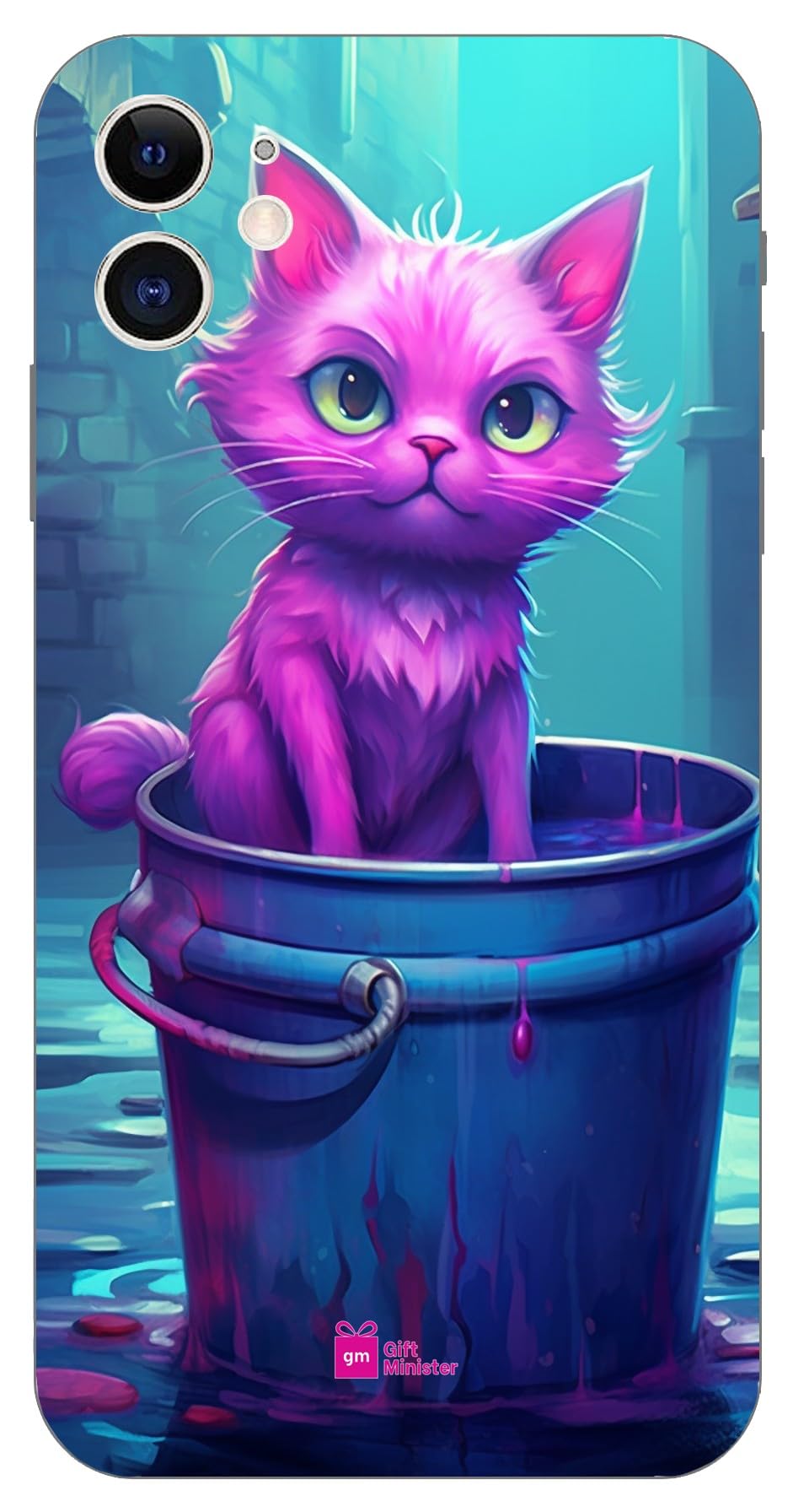 Gift MinisterGift Minister Soft Designer Mobile Case for Apple iPhone 11 Back Cover Blue - Cute Cat Bucket Watercolors Sitting Inna Mosina Teal Magenta Sterling Silver Highlights Punctured Canvases 1Pcs 1701L