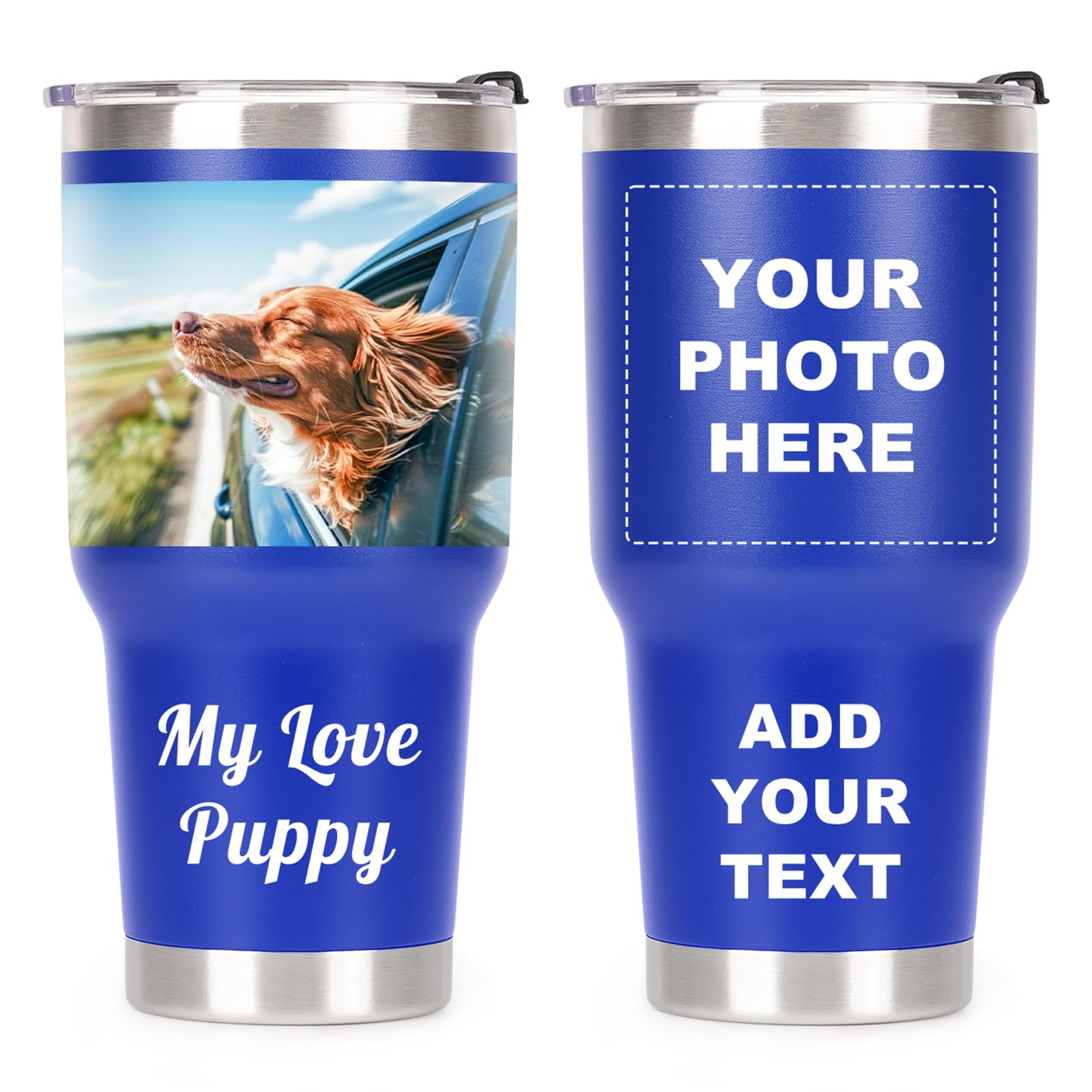 Personalized Coffee Tumbler with Picture Photo Name Text Logo, 30oz Insulated Stainless Steel Custom Mug Cup, Christmas Thank You Halloween Anniversary Birthday Gifts for Women Men Kids