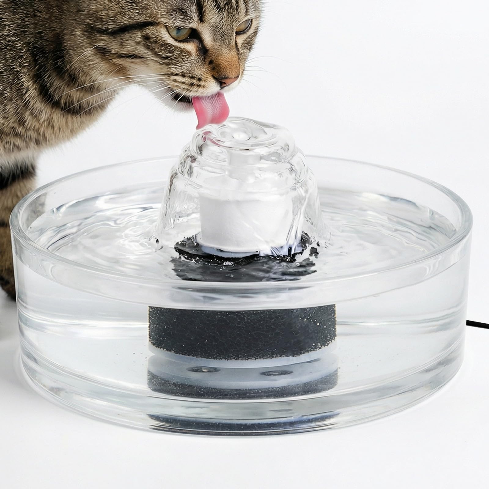 Fuente de agua de vidrio para gatos y perros de 2,7 L, dispensador automático de agua para mascotas con bomba silenciosa