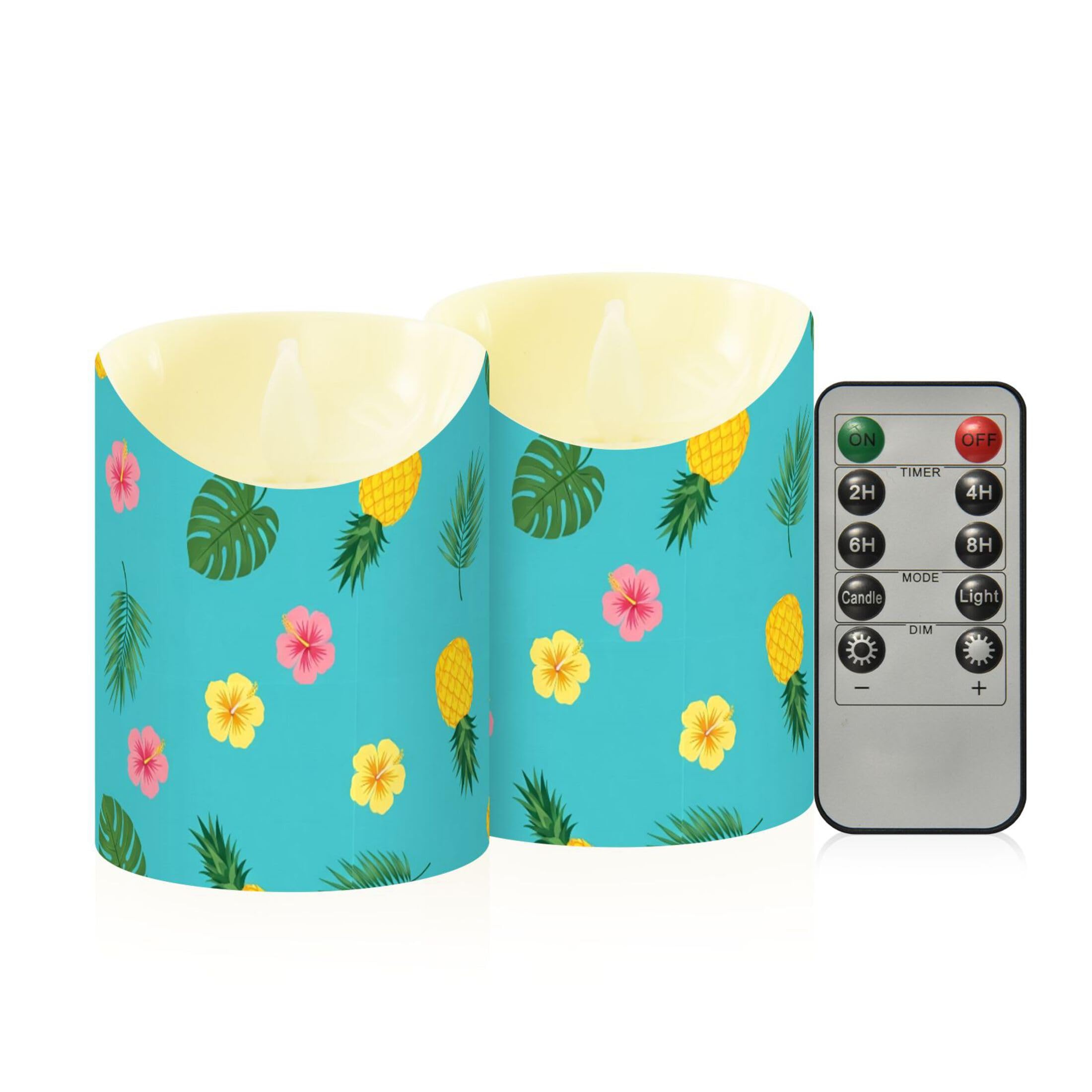 Fuauuyl Pineapples LED Flameless Candles Flickering Plastic Pillar Candles Battery Operated Votive Candle with Remote Control and Timer, Home Decoration 2 Pack
