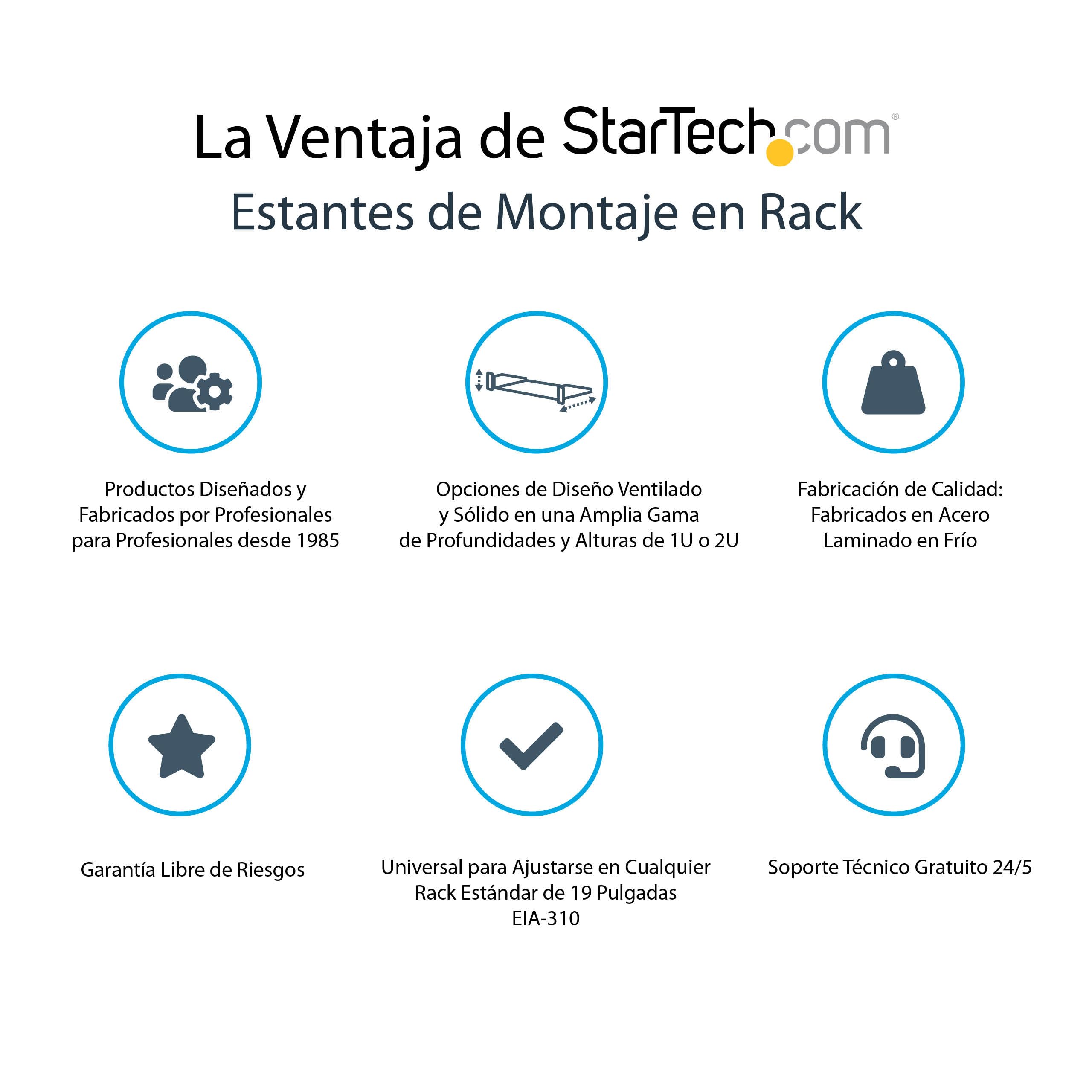 StarTech.com - Soporte para rack de servidores 2U - Bandeja cantilever universal ventilada para rack y estante de equipos de red de 19" - Acero de alta resistencia - 22,7 kg - 48,3 cm de profundidad (CABSHELFV)