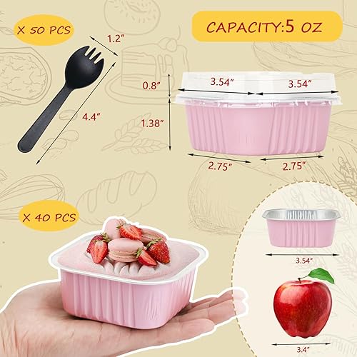 Miniatura 3 de LNYZQUS Molde cuadrado para cupcakes de 5 onzas con tapas, paquete de 40, moldes de papel de aluminio para magdalenas, moldes desechables tipo