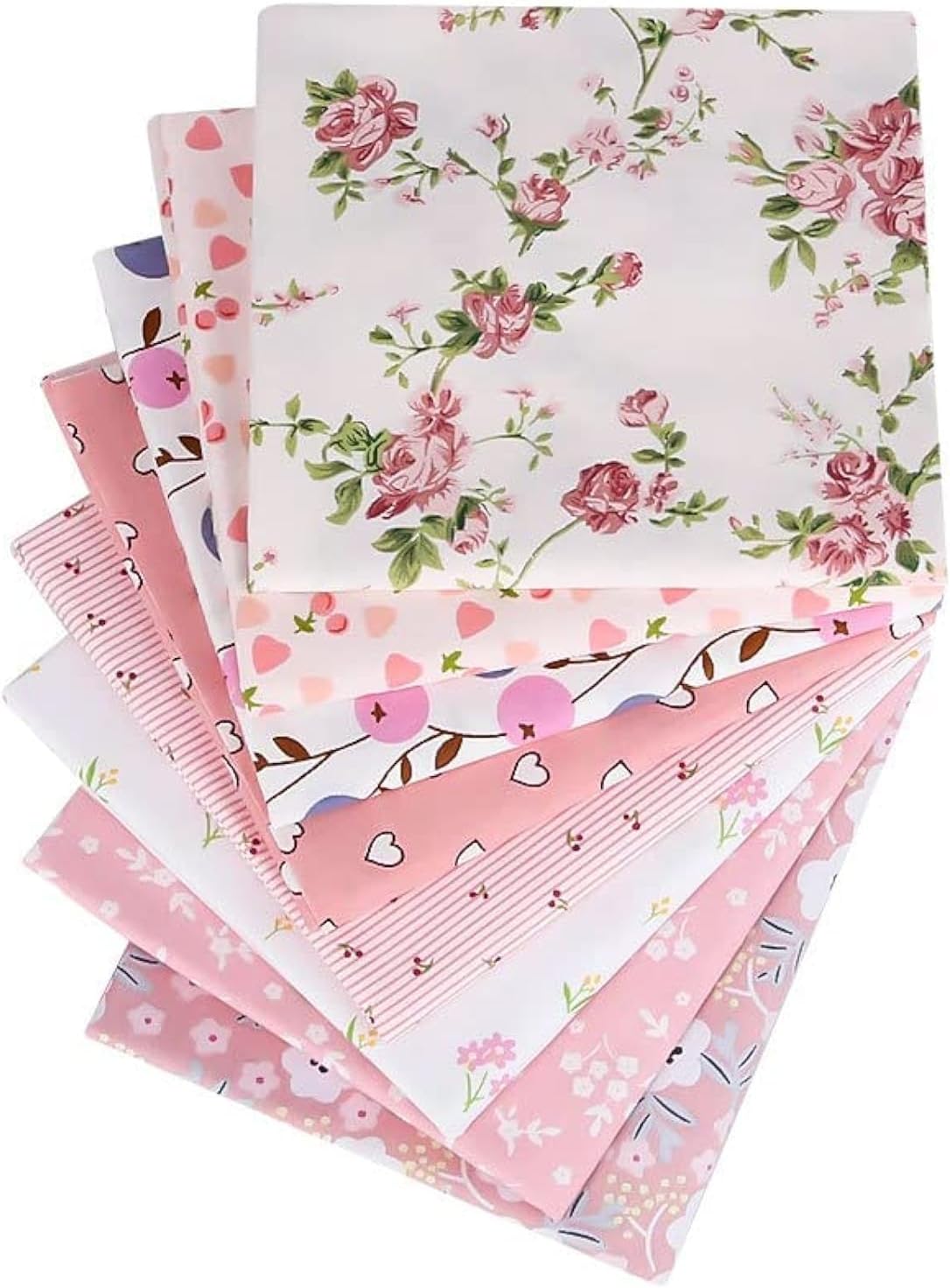 Cotton Fabric Bundles Patchwork,Fat Quarters Pink Floral Craft Fabric Patchwork 8 Pack 50 * 50cm Sewing Different Pattern Cloths DIY Scrapbooking Art Craft