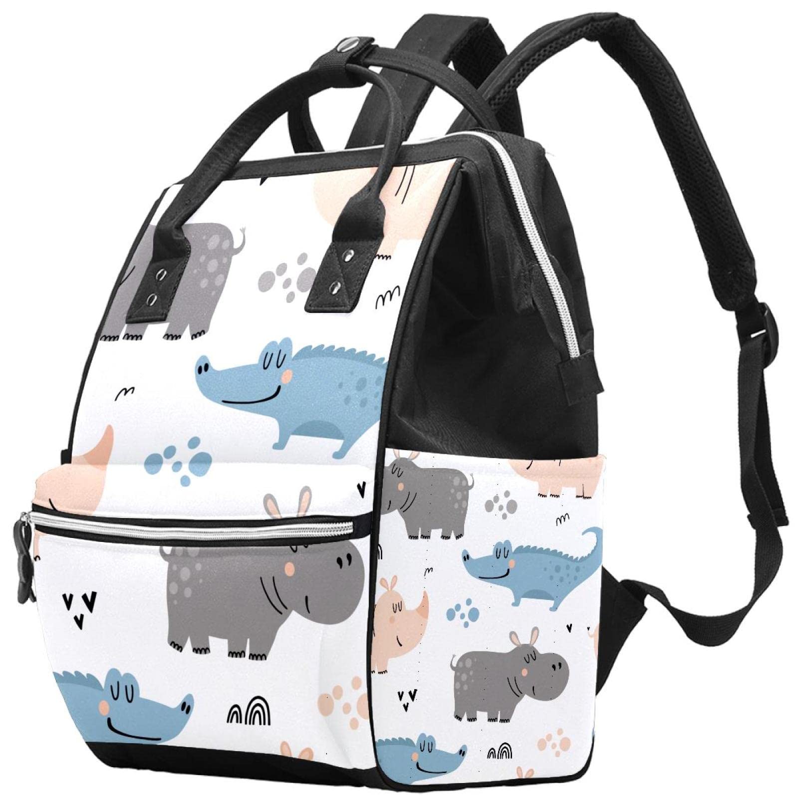 Diaper Bag Backpack, Nappy Changing Bags Multifunction Travel Back Pack, Unisex and Stylish, Crocodile Hippo Cartoon Animal