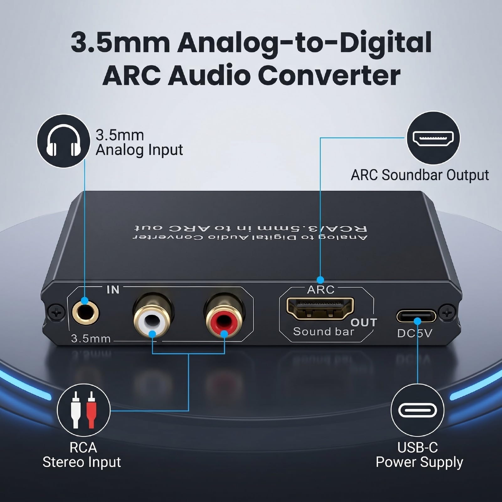 Zunate Success Convertisseur de Son Analogique vers Numérique, Adaptateur de Son 3,5 Mm vers ARC avec Alimentation de Type C Plug and Play pour Système ARC Home Cinéma Salle de Conférence