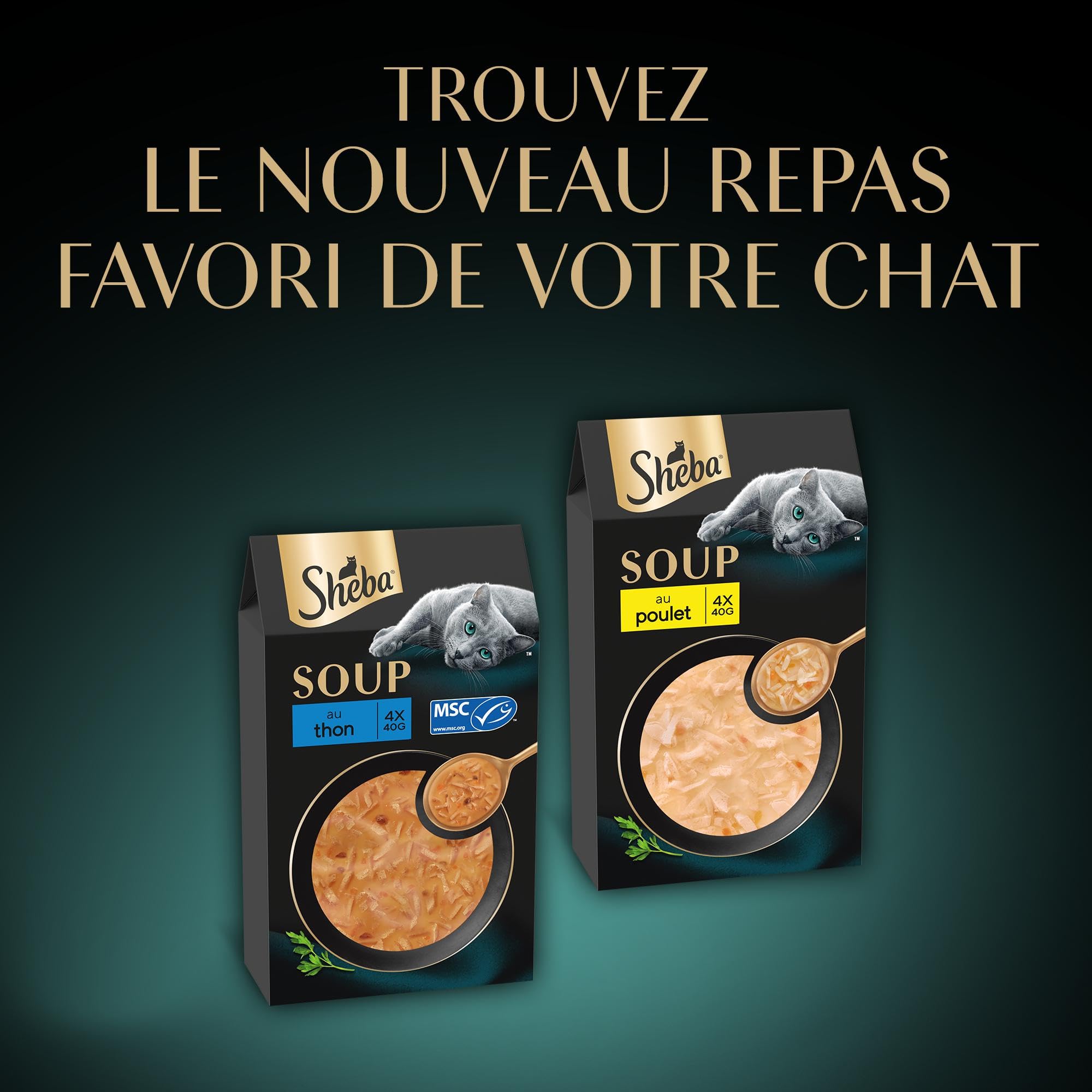 SHEBA Soupe Sachet de Nourriture Humide pour Chat Adulte au Poulet, Pack de 40 (10 x 4 x 40 g)