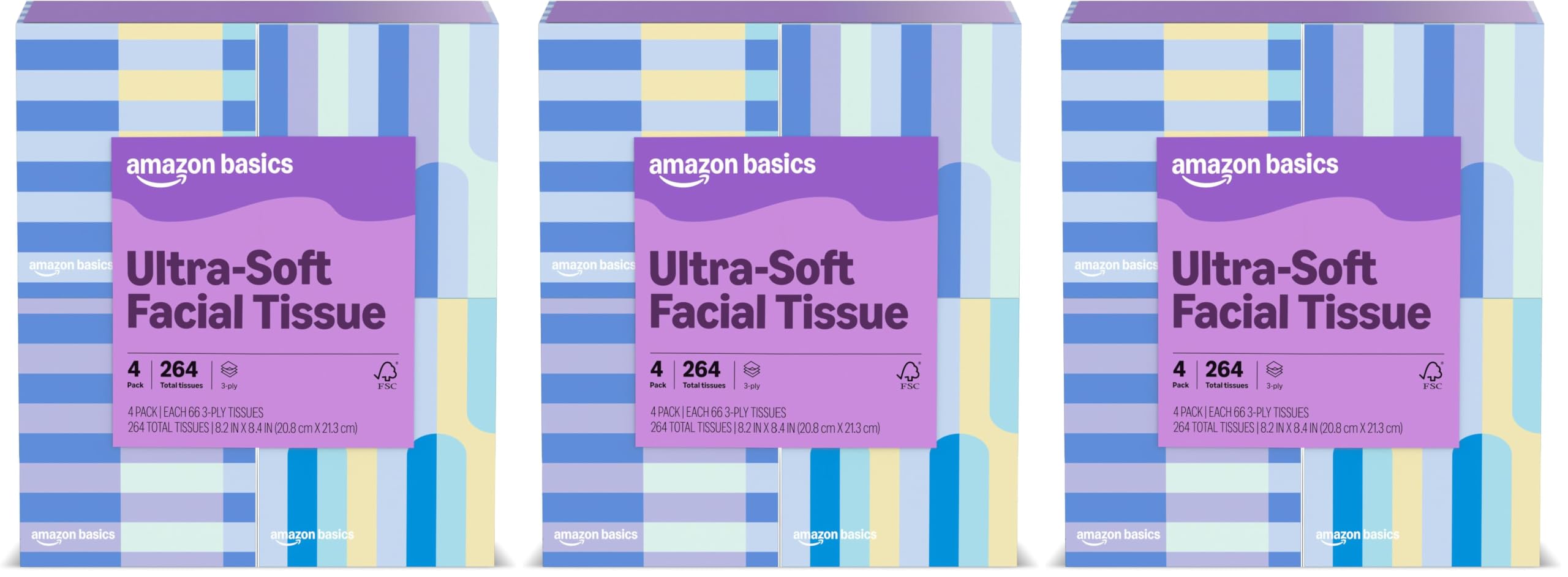 Amazon Basics Ultra-Soft 3-Ply Premium Facial Tissues, 66 Count (Pack of 12) (Previously Presto!)