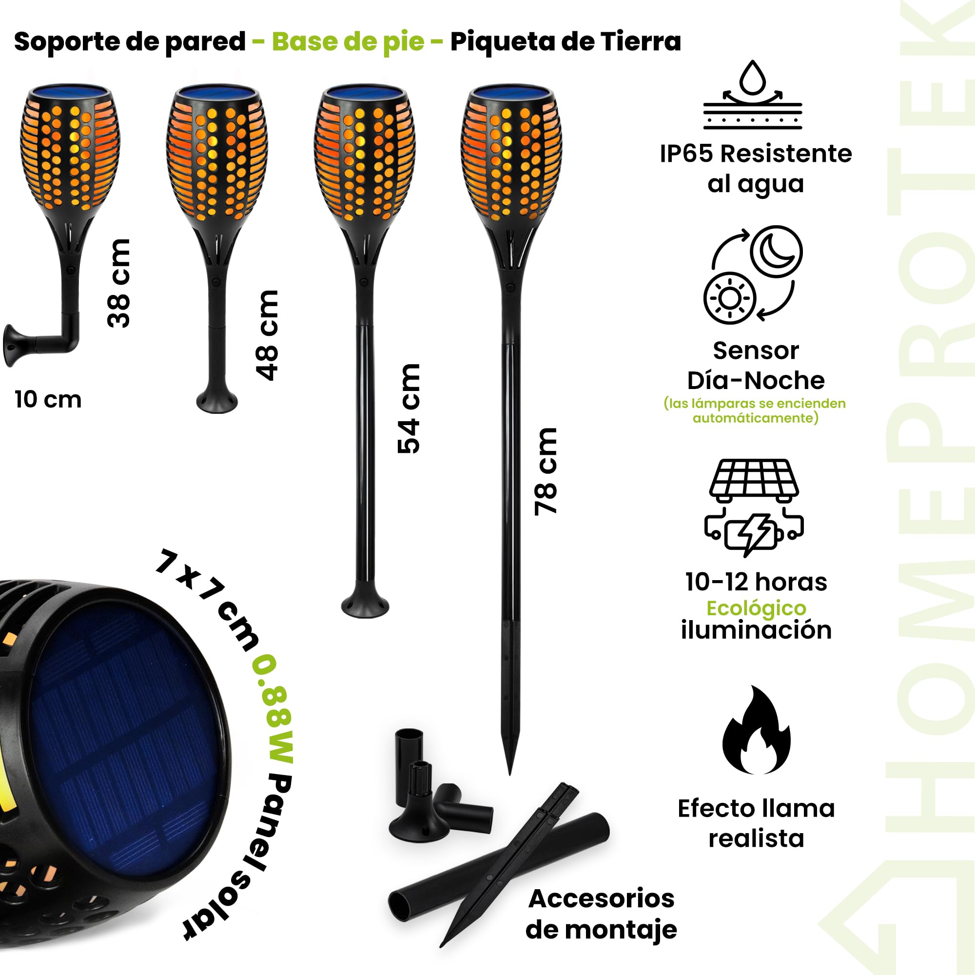 HOMEPROTEK 4 Piezas 96LED Antorchas Solares Exterior Jardin - Luces Solares Led Exterior Jardin - IP65 Impermeable Luces Led Solar - Solar Lights Outdoor Garden