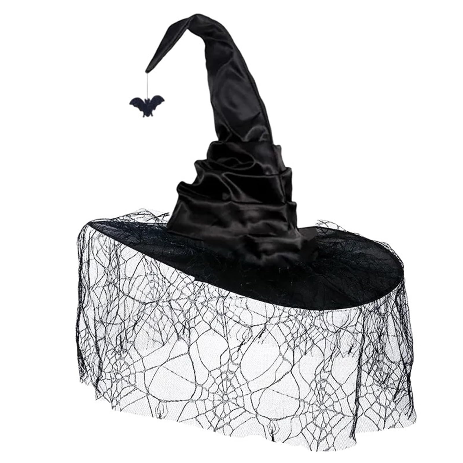 EPIPHQNY Beanie, Halloween Witch Hat with Mesh Spiderweb Wizard Hat Unisex Pointed Witch Caps Teens Cosplay Costume Headpiece