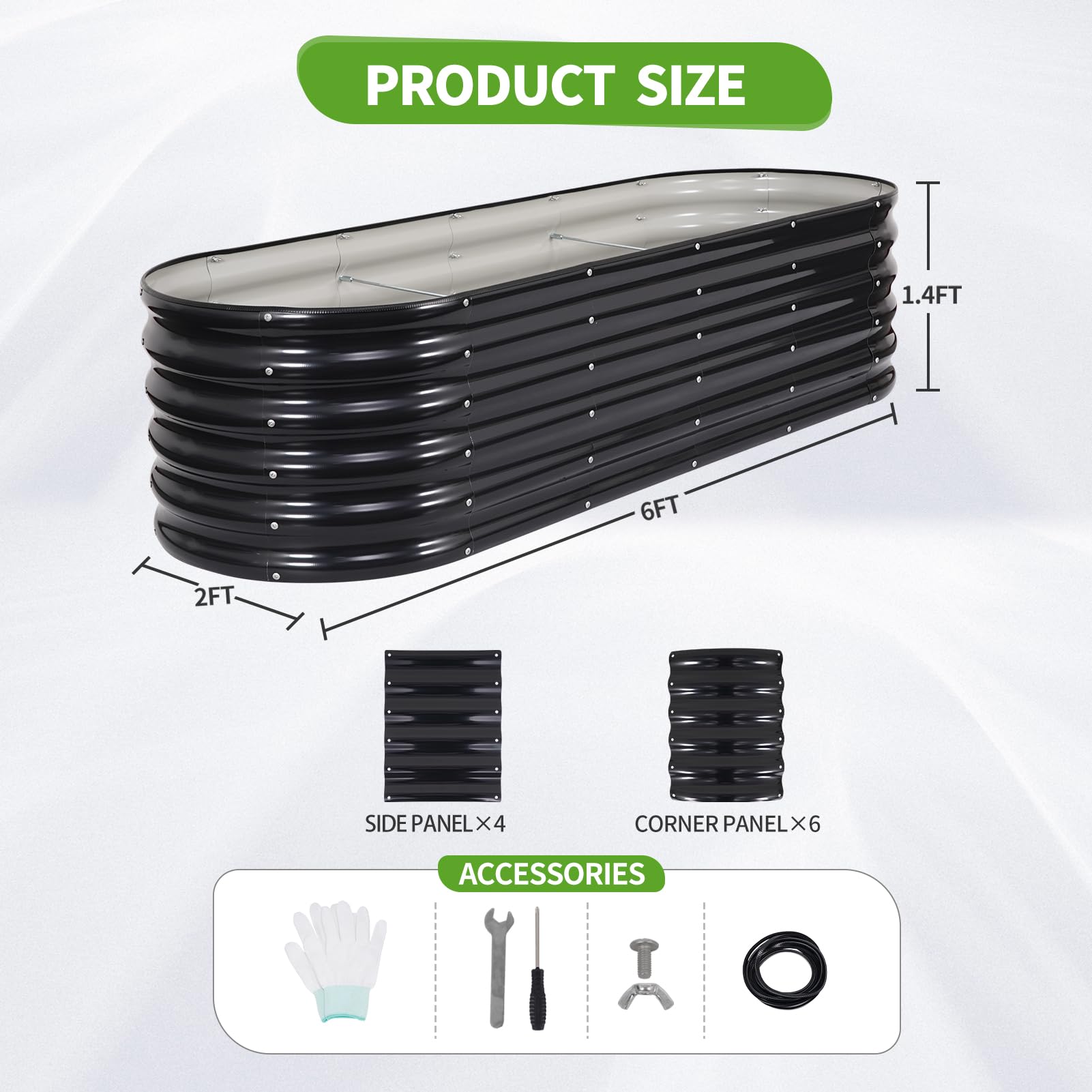 Cama de jardín elevada galvanizada para Exteriores, Camas elevadas para jardinería, Caja de macetero de Metal, Kit de Cama de jardín elevada de Acero con Borde de Seguridad y Guantes para