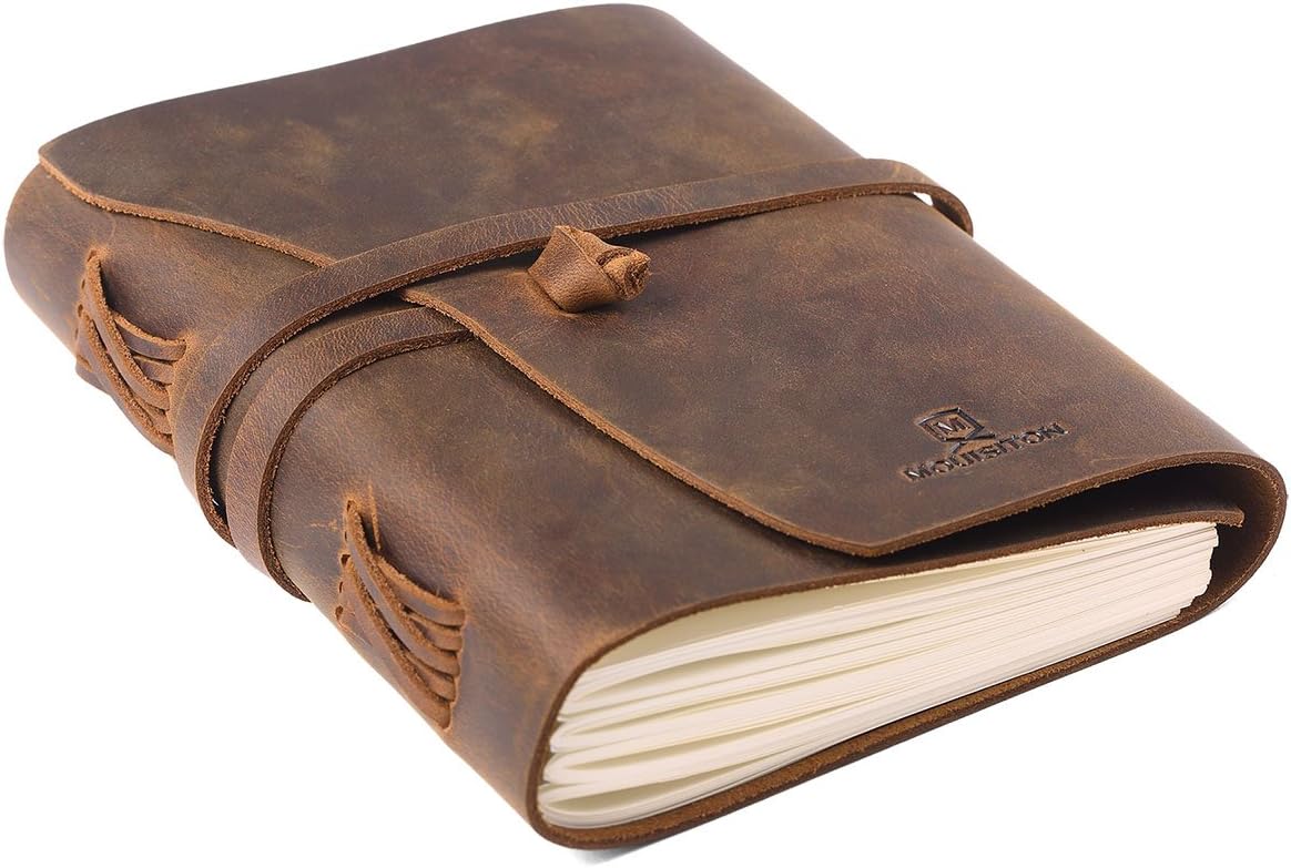 Leather Journal Writing Notebook Handmade Art Sketchbook,Travel Diary Unlined Paper 7x5 Inches Best Gift for Men&Women