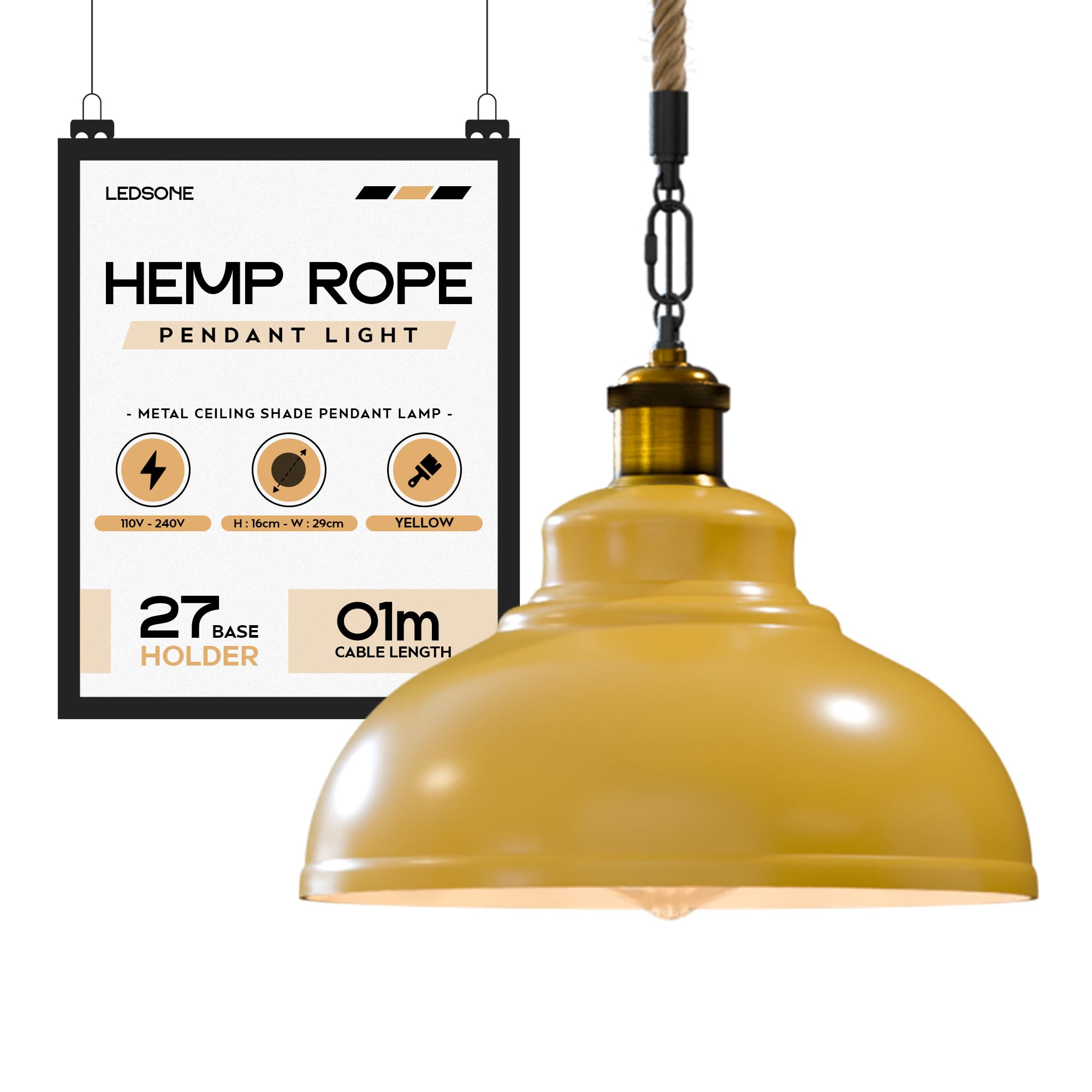 Yellow Hemp Rope Ceiling Light Wire Basket Metal Basket Jute Pendant Light