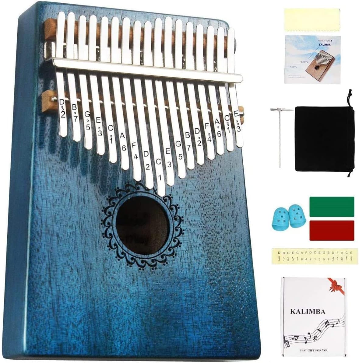 Kalimba 21 Touches – Piano à Pouce En Acajou Massif, Professionnel, Avec Marteau D'accord Et Housse
