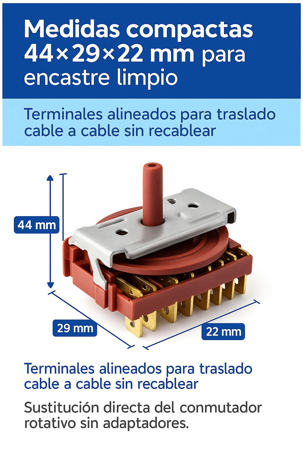 RECAMBIOS DREYMA selector horno 4 posiciones 330780020 Compatible con Teka HE450 HE490 HE500 HE510 HT490 HT495ME HE610 HT510 HE500ME HE510ME conmutador rotativo 44x29x22mm instalacion directo