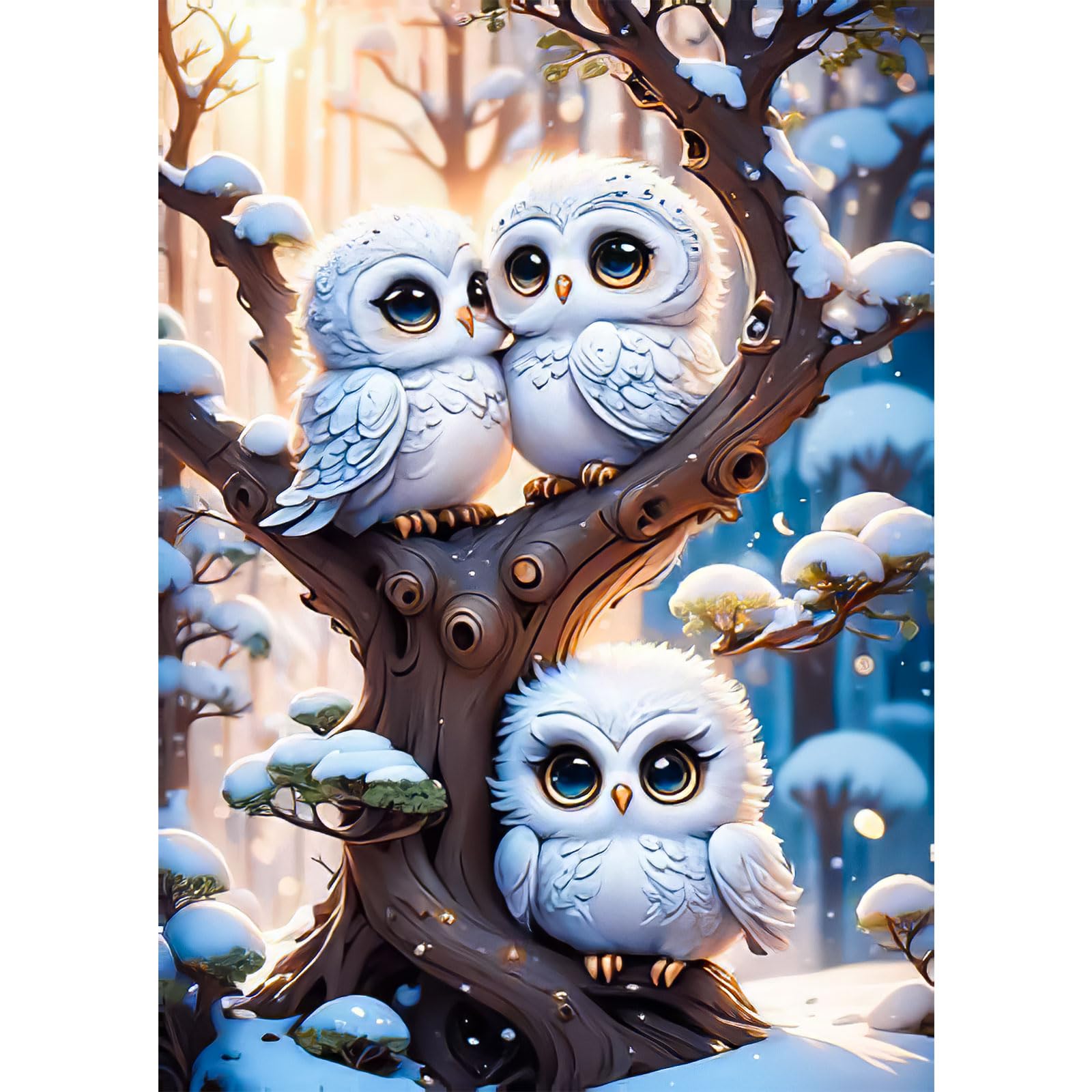 RICUVED Cuadro de pintura de diamantes de invierno, 5D búho, pintura de diamantes para adultos, juego completo de cuadros de pintura de diamantes, juego de pintura de cruz de diamante de Navidad,
