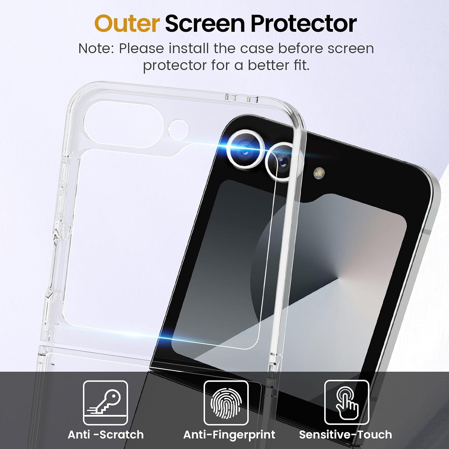 VEGO for Samsung Galaxy Z Flip 6 Case with Screen Protector, Full Clear | TPU Crystal Anti-Yellow & Ultra Slim & Wear-Resistant, Spray Paint Bumper Phone Cover for Flip 6