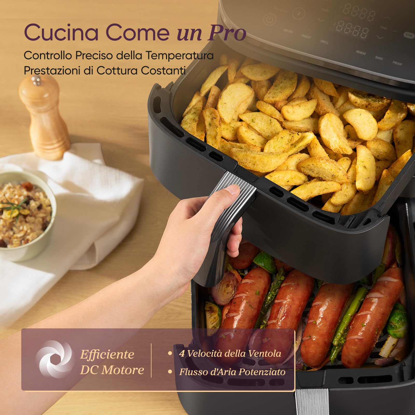 COSORI Turbo Tower Friggitrice ad Aria 10,8L con Cestelli Verticali, Cottura Salvaspazio a 3 Livelli, 2630W, 2 Motori DC, 6 Funzioni, 50+ Ricette Complete Online, 2 DC Motori, CAF-DC111