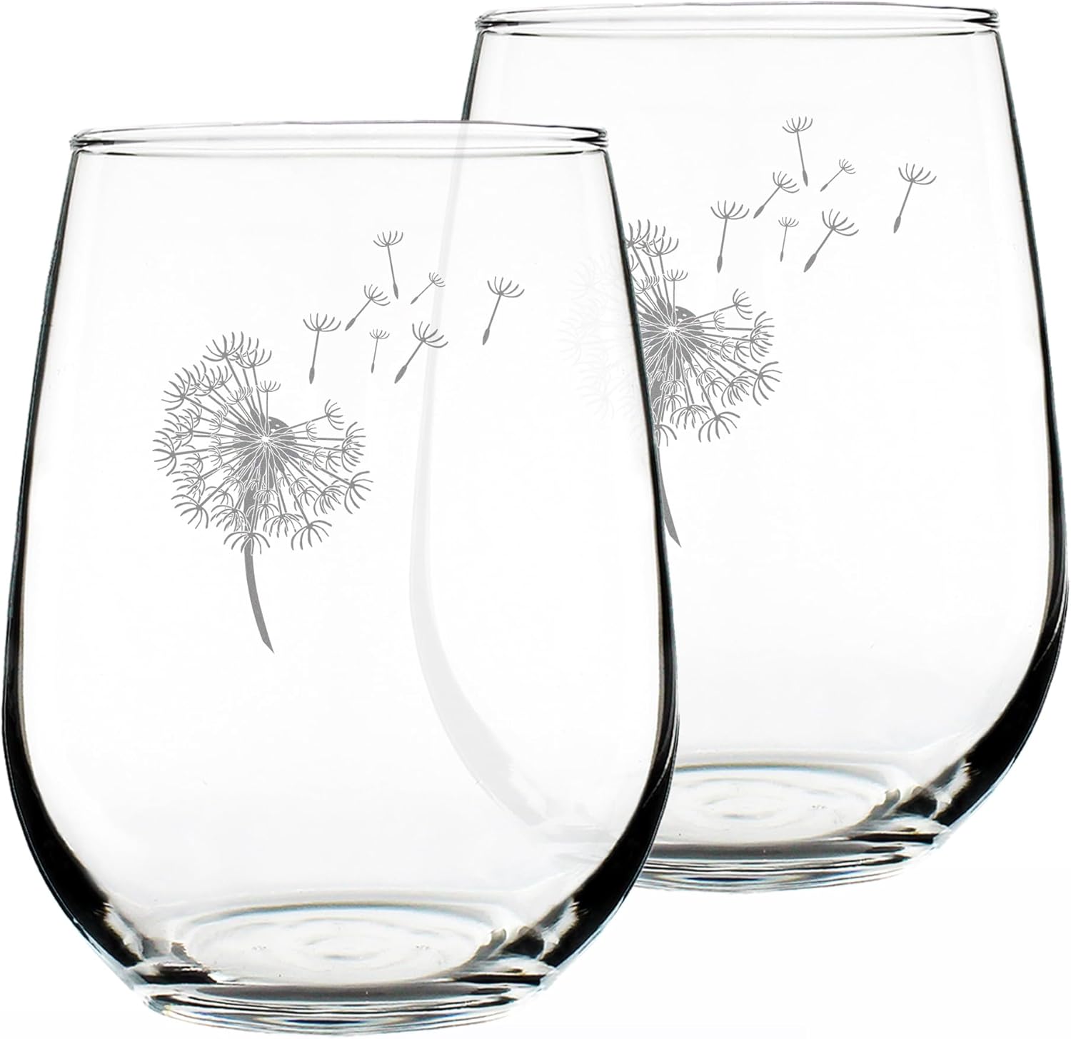 Bevvee Dandelion Stemless Wine Glass - Friendship Gifts and Dandelion Flowers Decor for New Beginnings - Set of 2 - Large 17 Oz Glasses