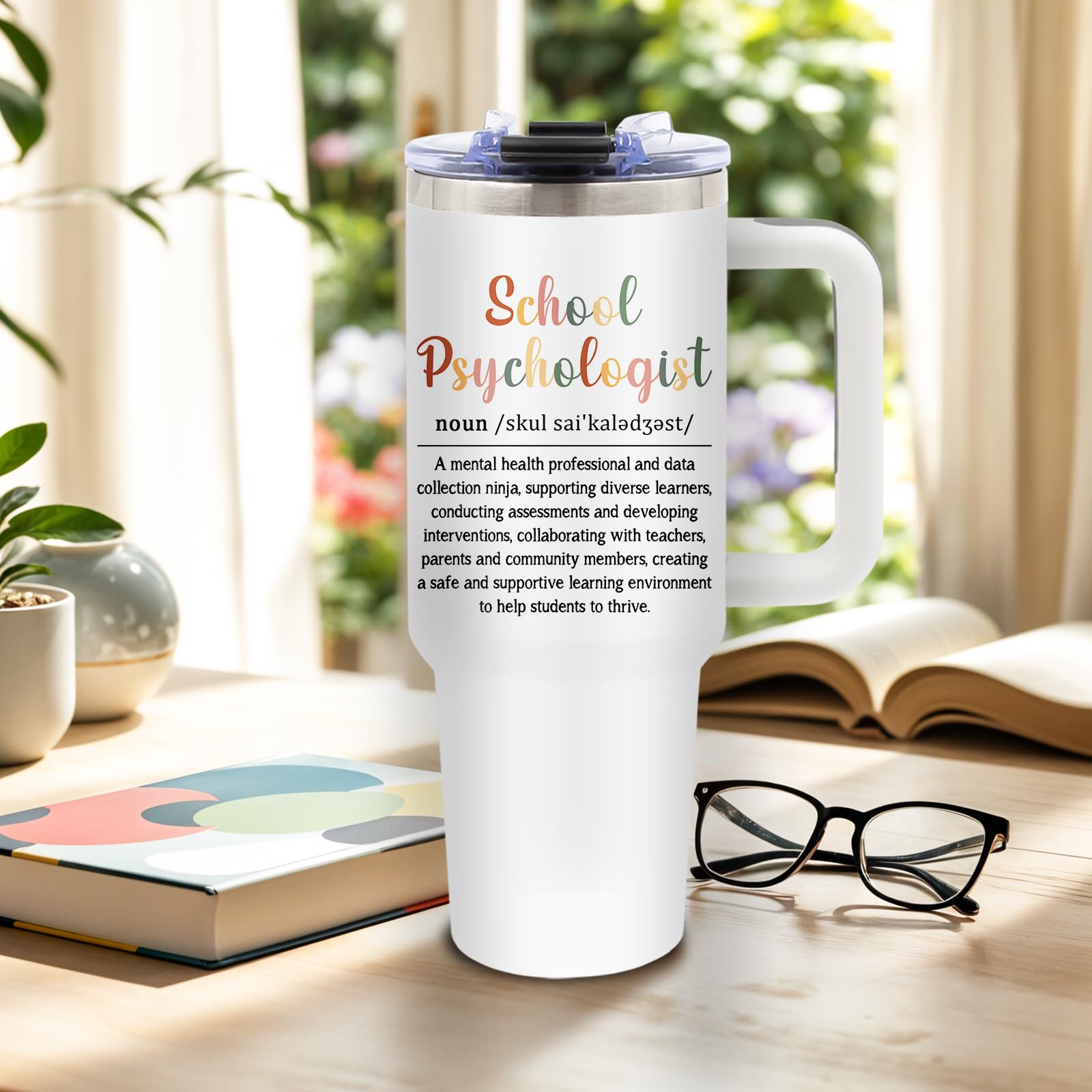 DUUV School Psychologist Insulated Tumbler 40oz, Psychology Teacher Cup Gifts for School Counselor, Leakproof Psychologist Tumbler for Women, Appreciation Birthday Ideal Gift for Teachers, 1 Pack