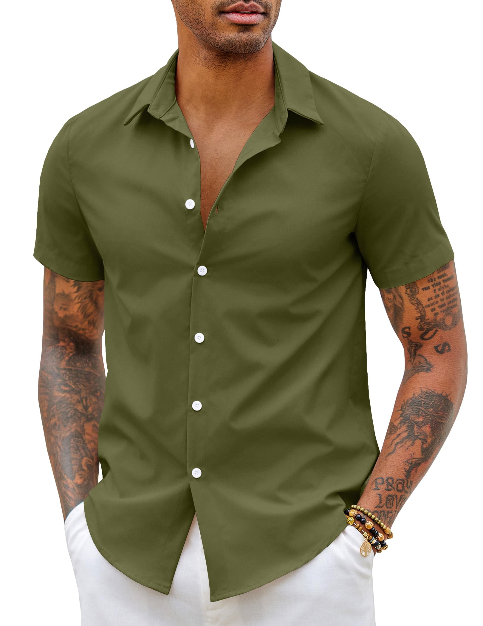 COOFANDY Men's Shirt Short Sleeve Elastic Slim Fit Casual Shirt Easy Iron Business Shirt Summer Men's Shirt Short Sleeve Shirt Plain Basic Shirt for Men