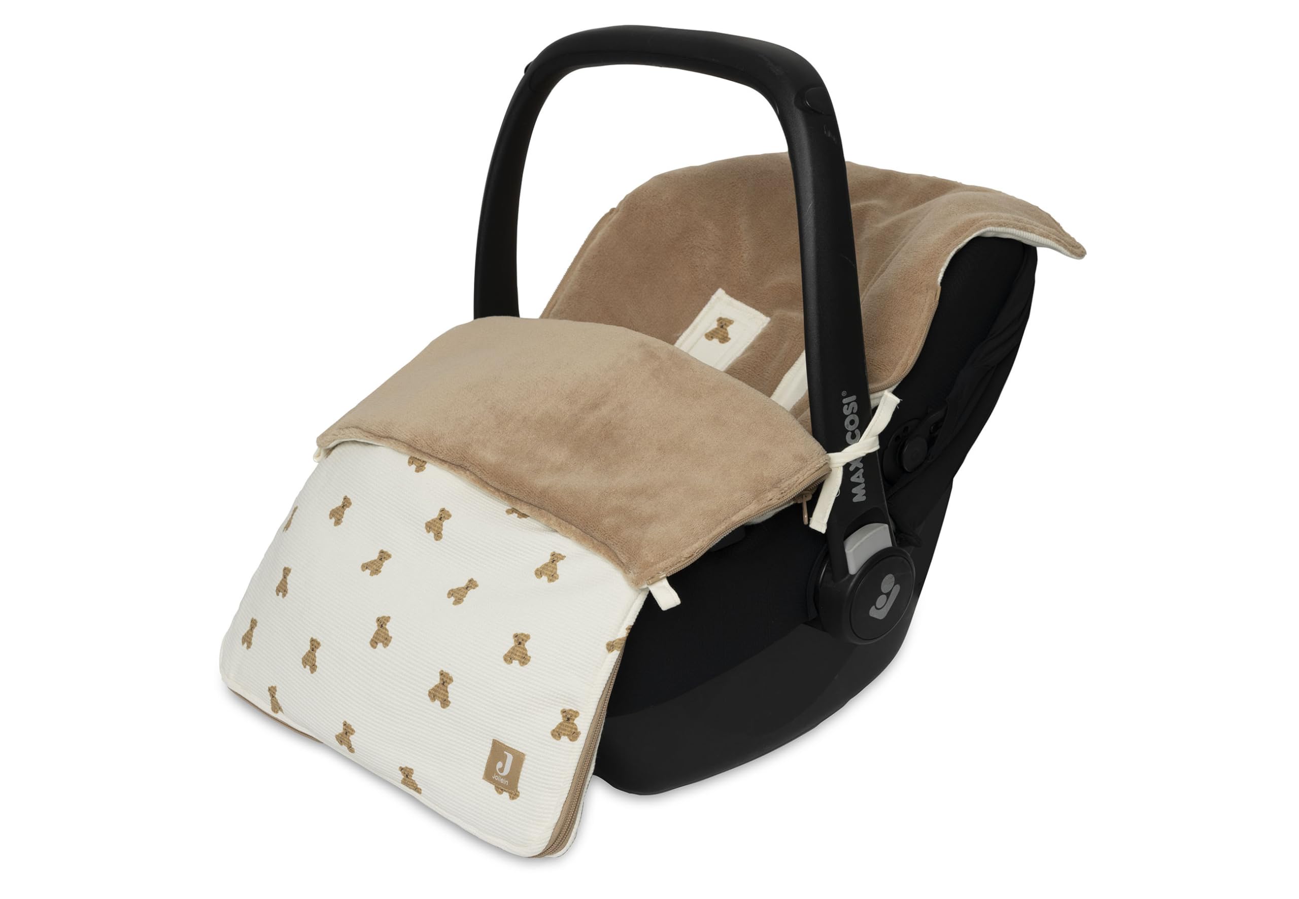 Jollein Saco Saco de pies - Mini Teddy Bear – Para sillas de coche del Grupo 0+ y cochecitos – Para arneses de 3 y 5 puntos – Forro polar – Algodón con estampado de osito – Certificado OEKO-TEX