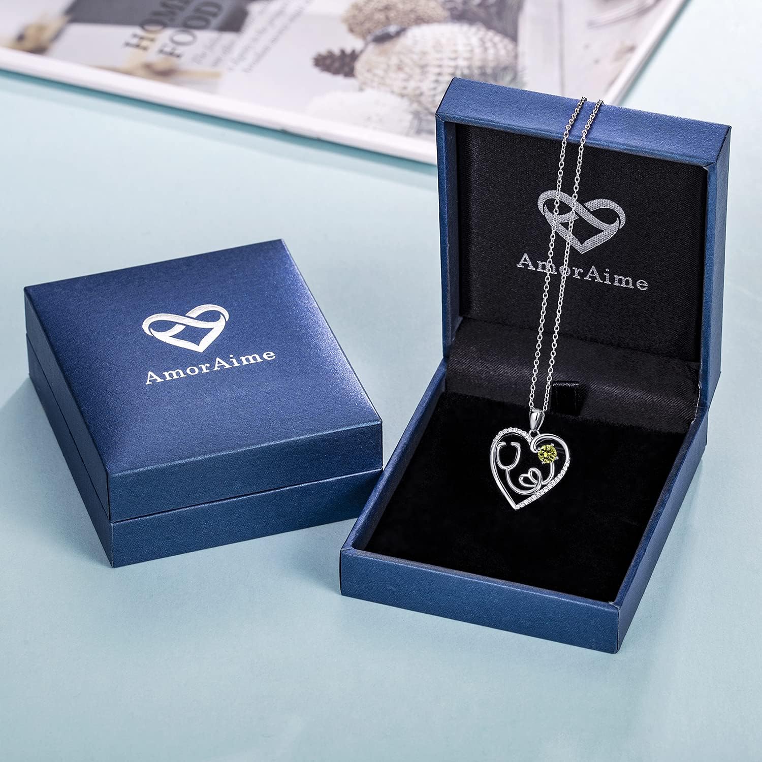 AmorAime 925 Sterling Silver Heart Necklace Nurse Birthstone Necklace 14K Gold Plated or Rose Gold Plated Stethoscope Necklaces for Doctor Medical RN for Festival or Holiday - Image 6