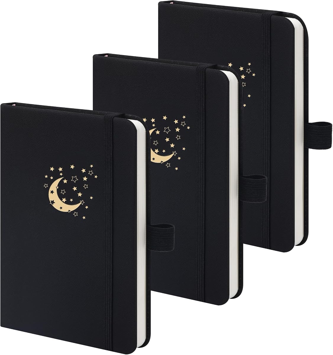 BOBO RABBIT 3 Pack Aesthetic Pocket Notebooks Small Hardcover Lined Journal | Total 600 Pages A6 Moon Star Compact Journaling Notebook Vegan Leather College Ruled Note Pad for Women Student Travel School