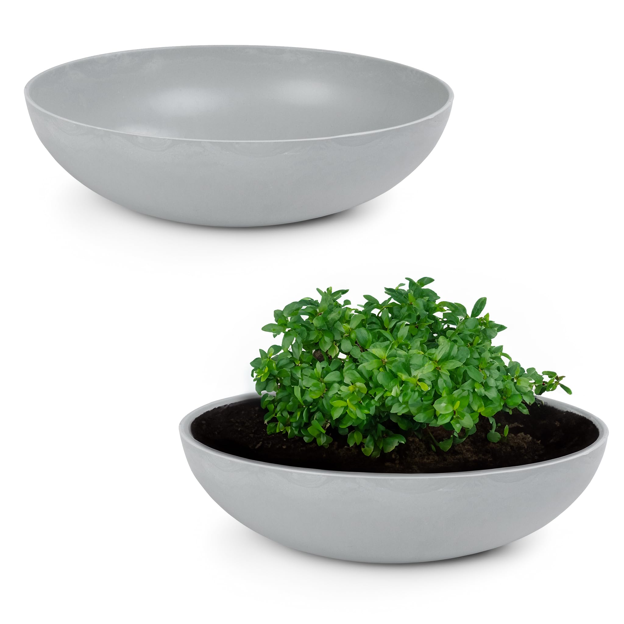 matches21 HOME & HOBBY Outdoor Plant Bowl in Light Grey Marbled 30 x 9 cm Weatherproof Flower Bowl