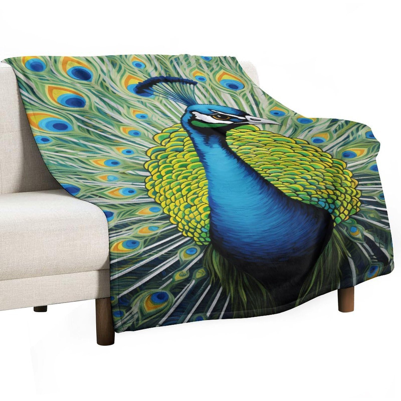 Cgsbngha Style Peacock Feathers Flannel Fleece Blanket Lightweight Soft Throw Blankets For Sofa Couch Bed Chair