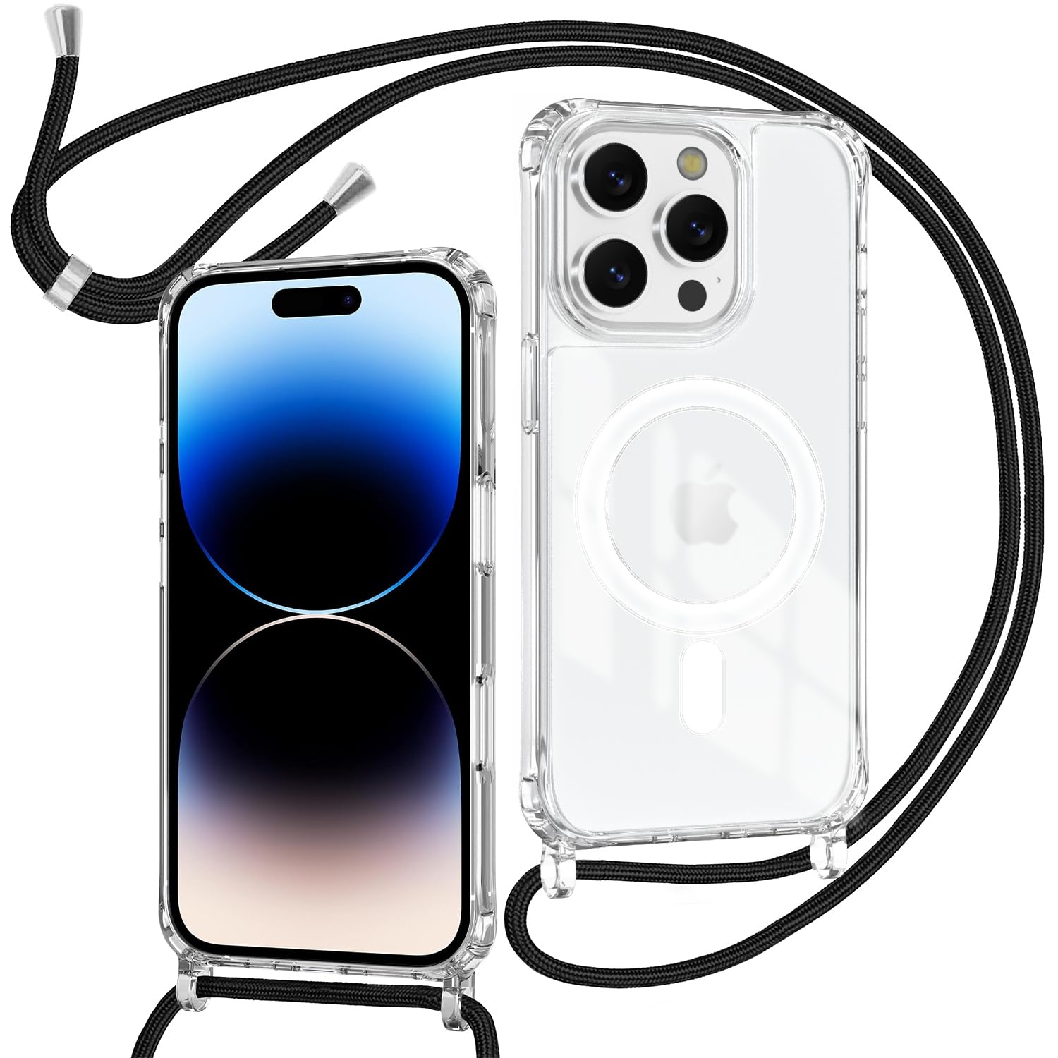 ZYIMOU für iPhone 16 Hülle mit Band, Handyhülle iPhone 16 Pro Handykette Hülle mit Kette Schutzhülle Kordel zum Umhängen Transparent Weich TPU Silikon Bumper
