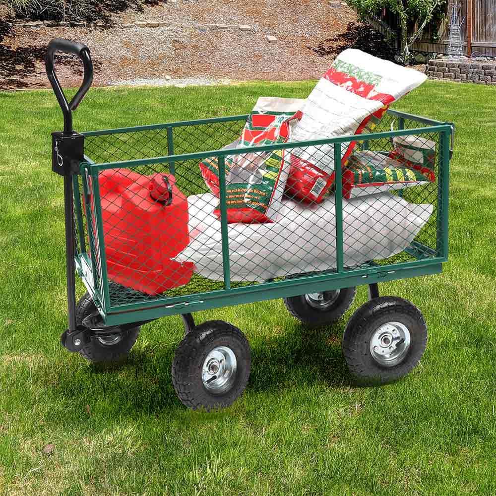 TERRE JARDIN Chariot de Jardin XXL 200 L, 4 Roues, 300 Kg de Charge - Chariot Pliable, Plateforme de Transport, Chariot pour Bois de Chauffage, Remorque avec Attelage, Pneus Gonflables 27 cm