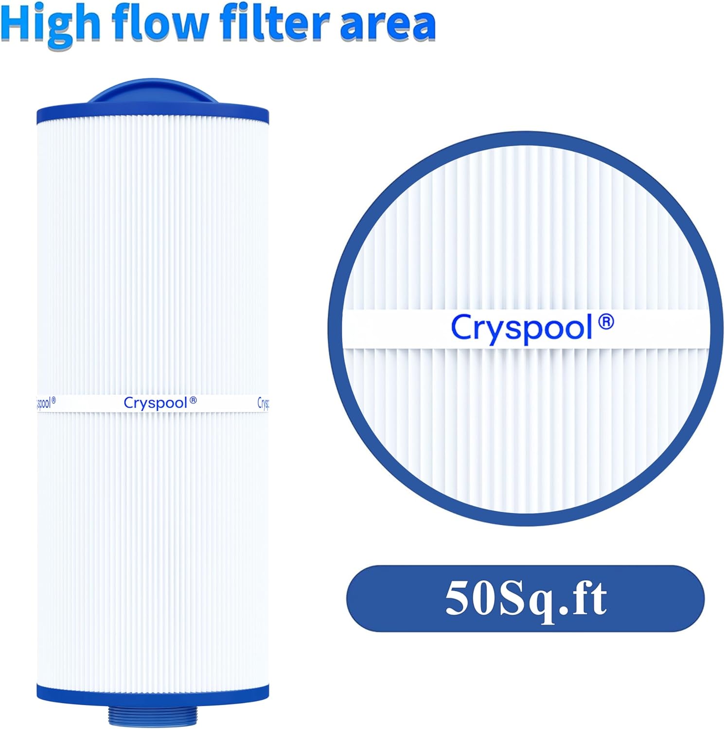 Cryspool® 05040 Filter Compatible with Marquis Spa 20041, 20091, 370-0237, 5CH-502, Marquis 50, PPM50SC-F2M, FC-0195, 50 Sq. Ft Spa Filter Cartridge, 2 Pack - Image 6