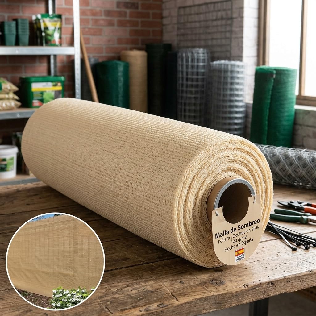 Suinga Malla de Sombreo 1x10 m | Ocultación y Privacidad para su Terraza o Jardín | Malla de Ocultación Beige 120 g/m2 | Ocultación 95%