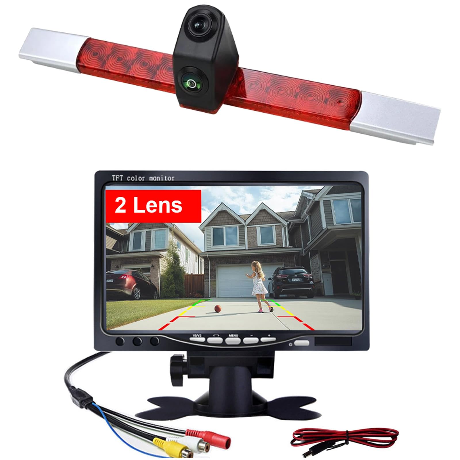 Doppellinsen-Rückfahrkamera, Duale Rückfahrkamera, Bremsleuchte Rückfahrkamera + 7 Zoll TFT LCD Bildschirm Auto Monitor für FIAT Ducato aus 2024/Hella 2DA 343 106-201 Universal Car