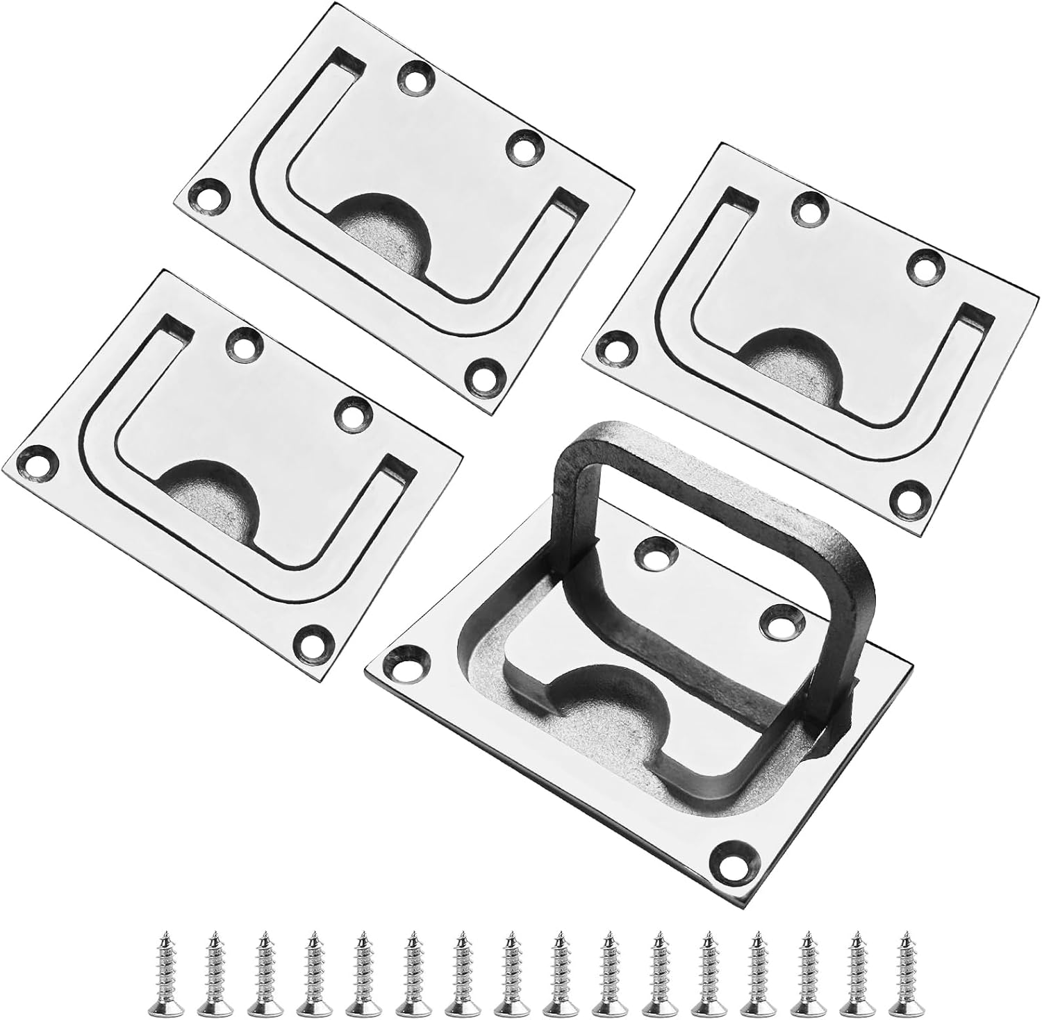4Pcs Marine Grade 316 Stainless Steel Flush Lifting Handle Door Pull with Mount Screws for Boat Deck Hatch Handle and Home Furniture Recessed Pull Handle（3 x 2.3inch）
