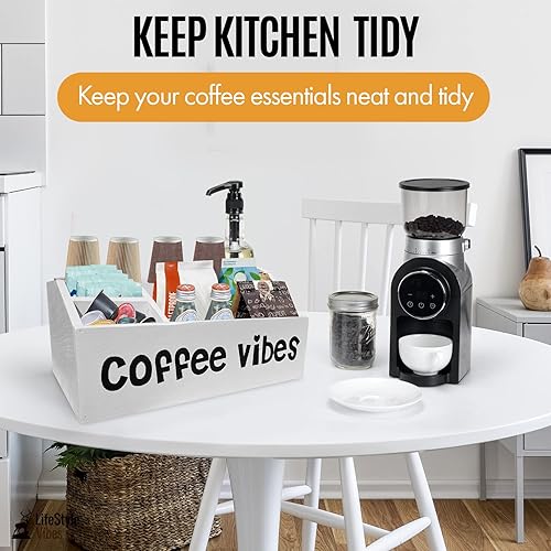 Miniatura 5 de LifeStyle Vibes Organizador de estación de café, organizador de barra de café para encimera con almacenamiento de tazas K, accesorios de estación de