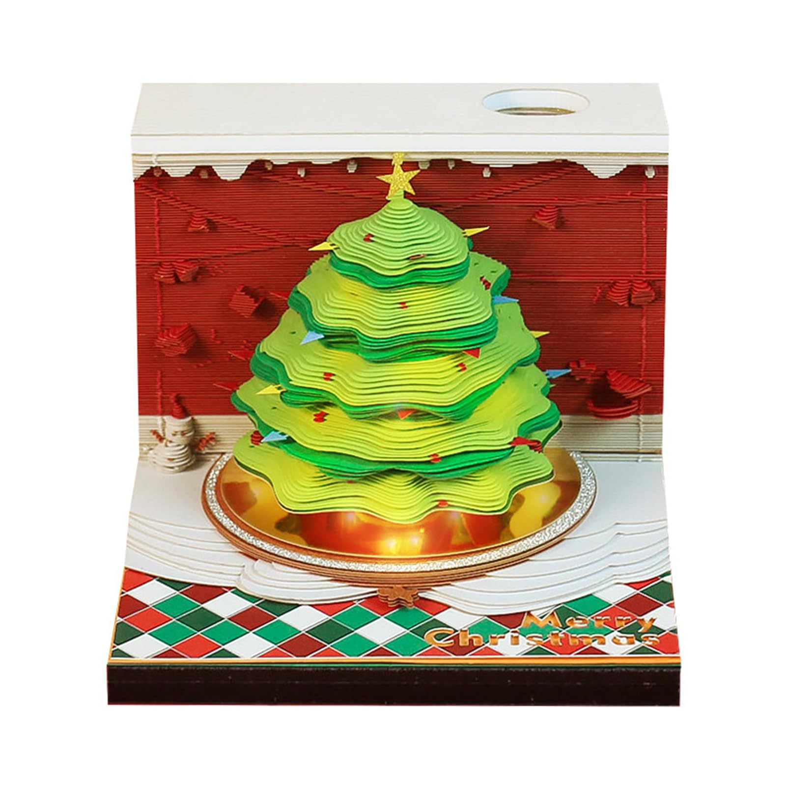 Weihnachtsthema Schnitzerei Kunst Notizblöcke Tisch Ornament 3D Papier Skulptur Notizblock mit Stifthalter für Weihnachtsdekoration Dekorativer Kalender