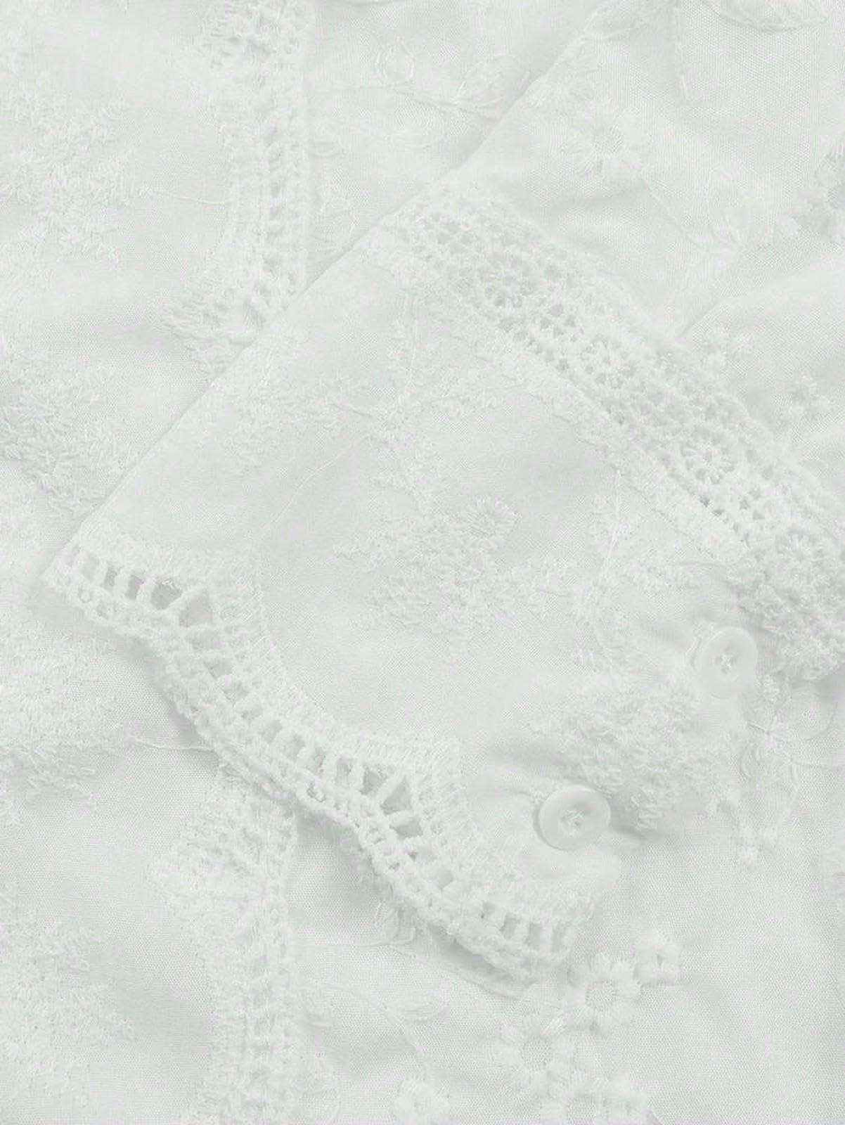 Bluse Damen Damenbluse Im Bohème-Stil Mit Stehkragen, Lochstickerei Und Langen Ärmeln