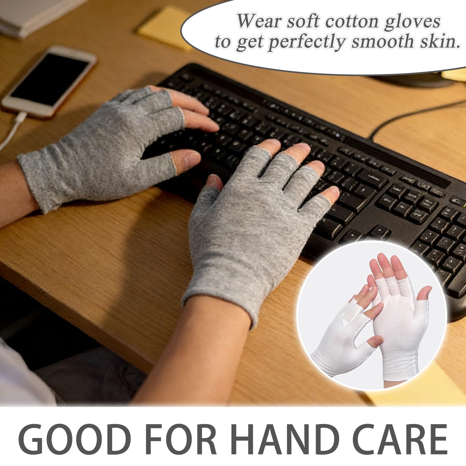 6 Pares Guantes de Algodon, Guantes Hidratantes sin Dedos, Guantes Finos de Algodón, para Manos Secas, SPA, Protección UV, para Inspección de Joyas, Manipulación de Monedas, Talla Única - 5