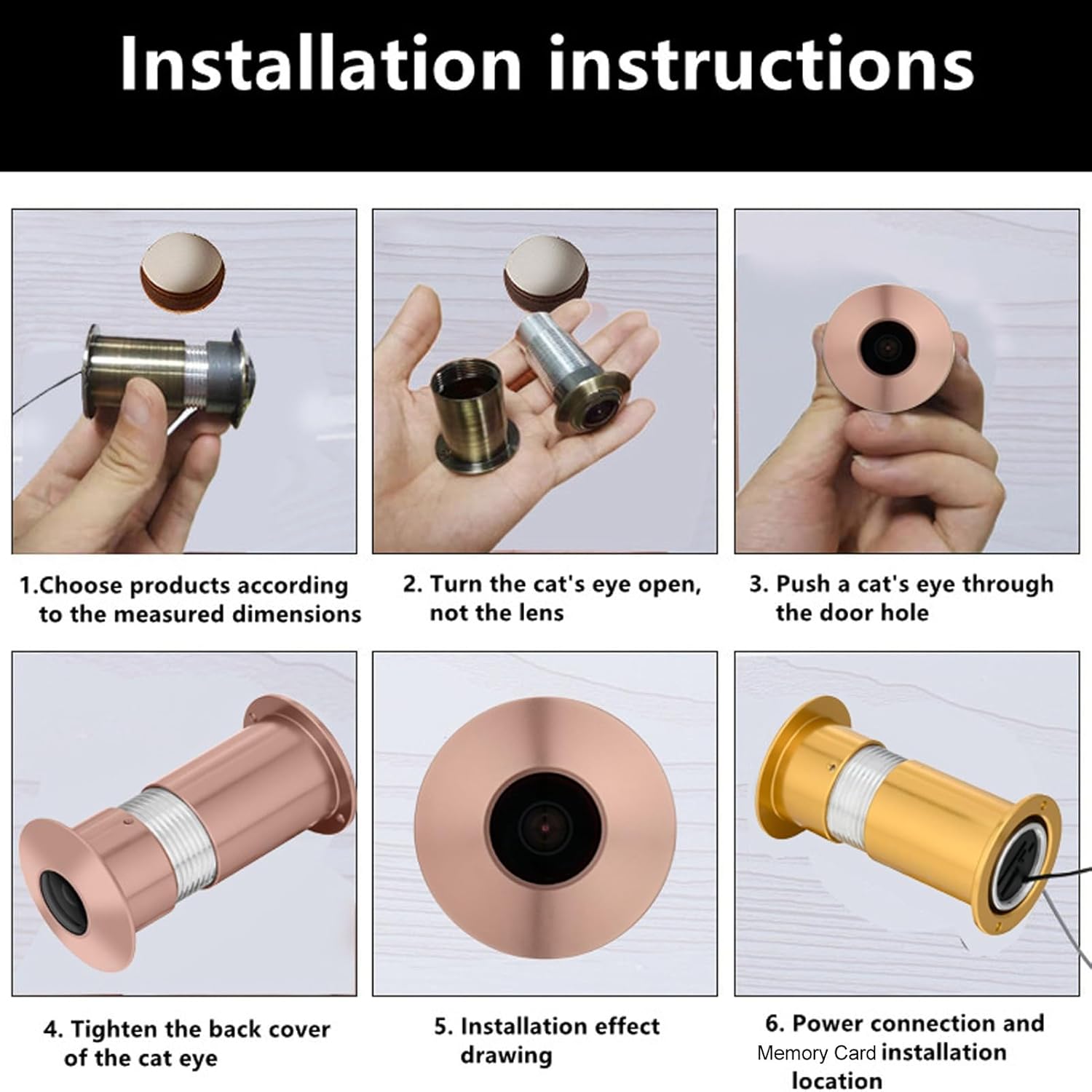 Step-by-step installation instructions for the Jectse Door Peephole Camera.