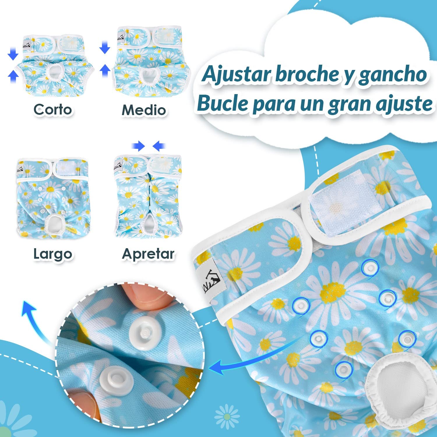 SlowTon Lava pañales para Perros, 3r Pack Pantalones para Perros fáciles de Quitar con Botones Ajustables, pañales para Perras Reutilizables Durante El Calor, inmersión emocionante