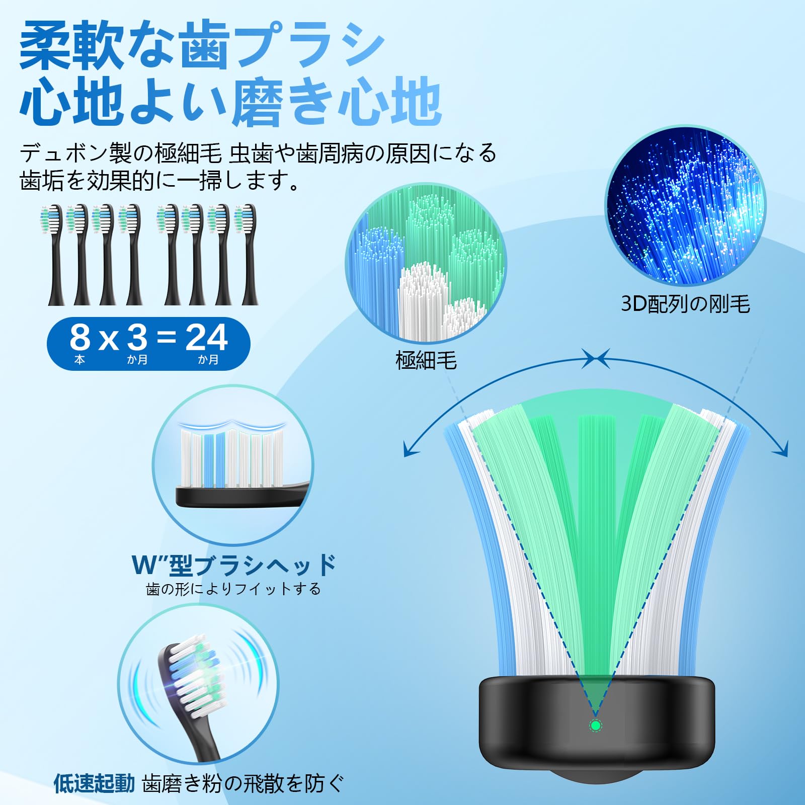 Amazon.co.jp: 電動歯ブラシ 音波式 電動ハブラシ 横振り IPX7防水 6