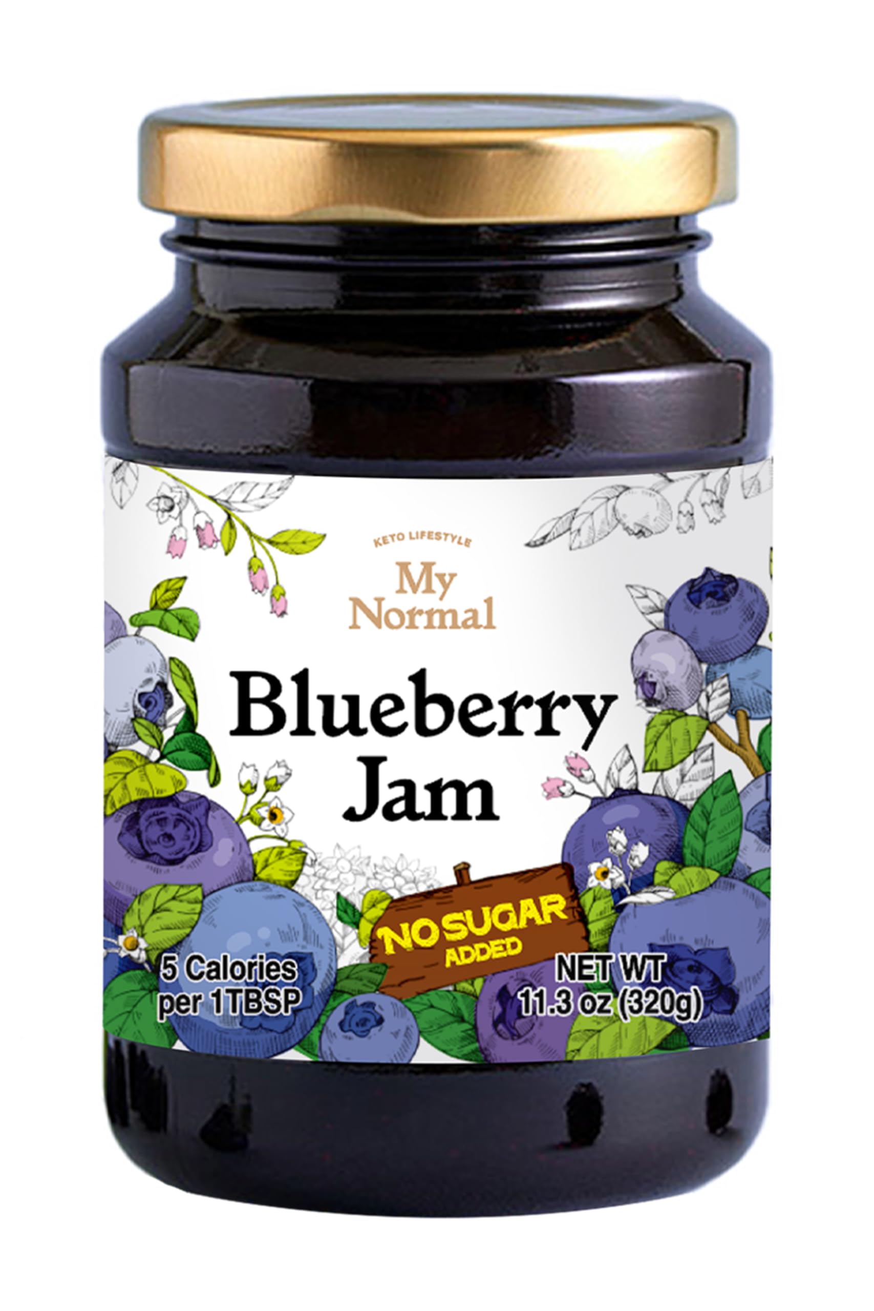 My Normal No Sugar Blueberry Jam Diabetic-Friendly, Blueberry 55% Fruit Jelly with Allulose, Keto & Zero Sugar Jam - Only 4 Ingredients, No Artificial Additives (320g, 11.28 oz)