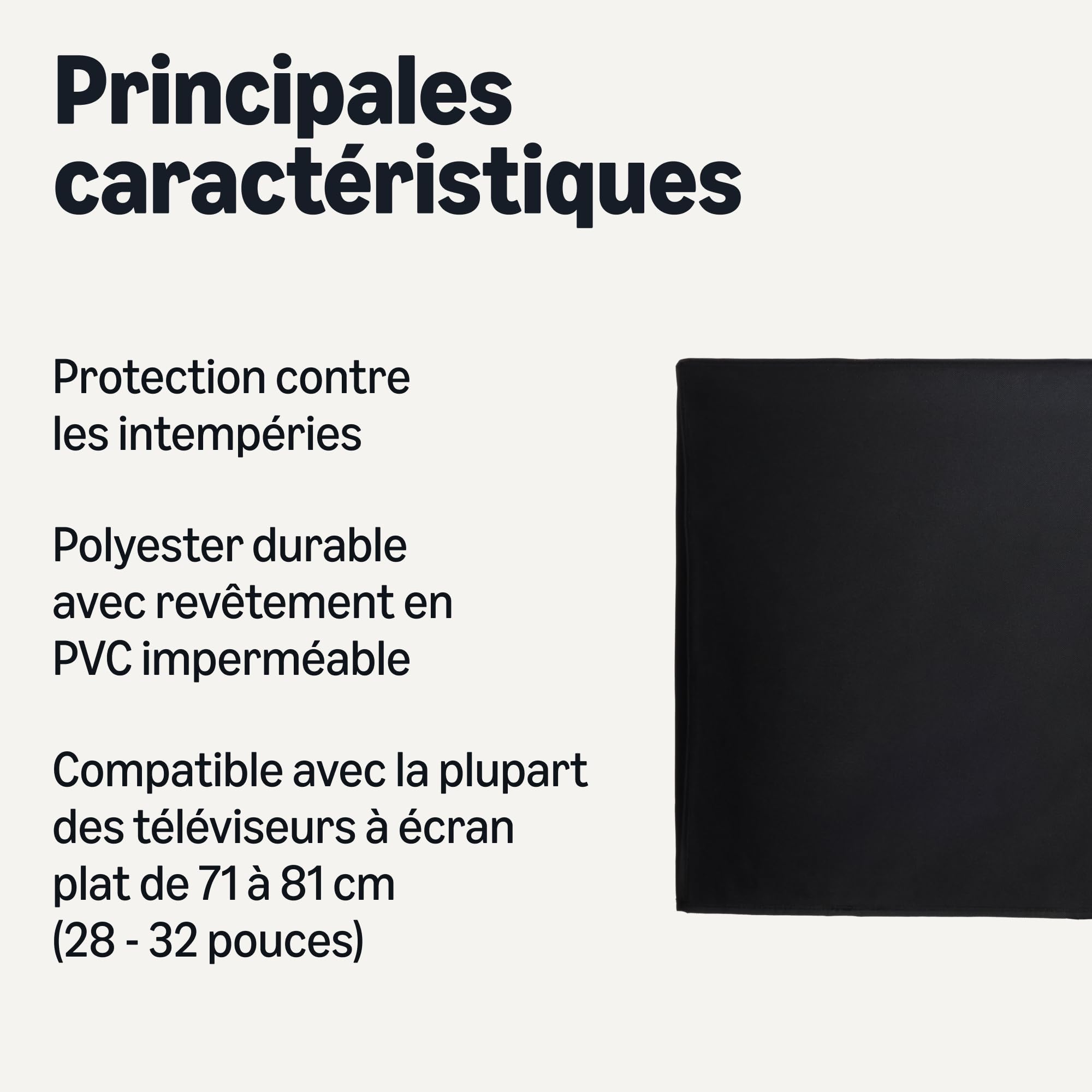 Amazon Basics Housse de Téléviseur d’Extérieur Imperméable 28-32 Pouces Écran Plat 72,6 x 12,7 x 47,8 cm Noir